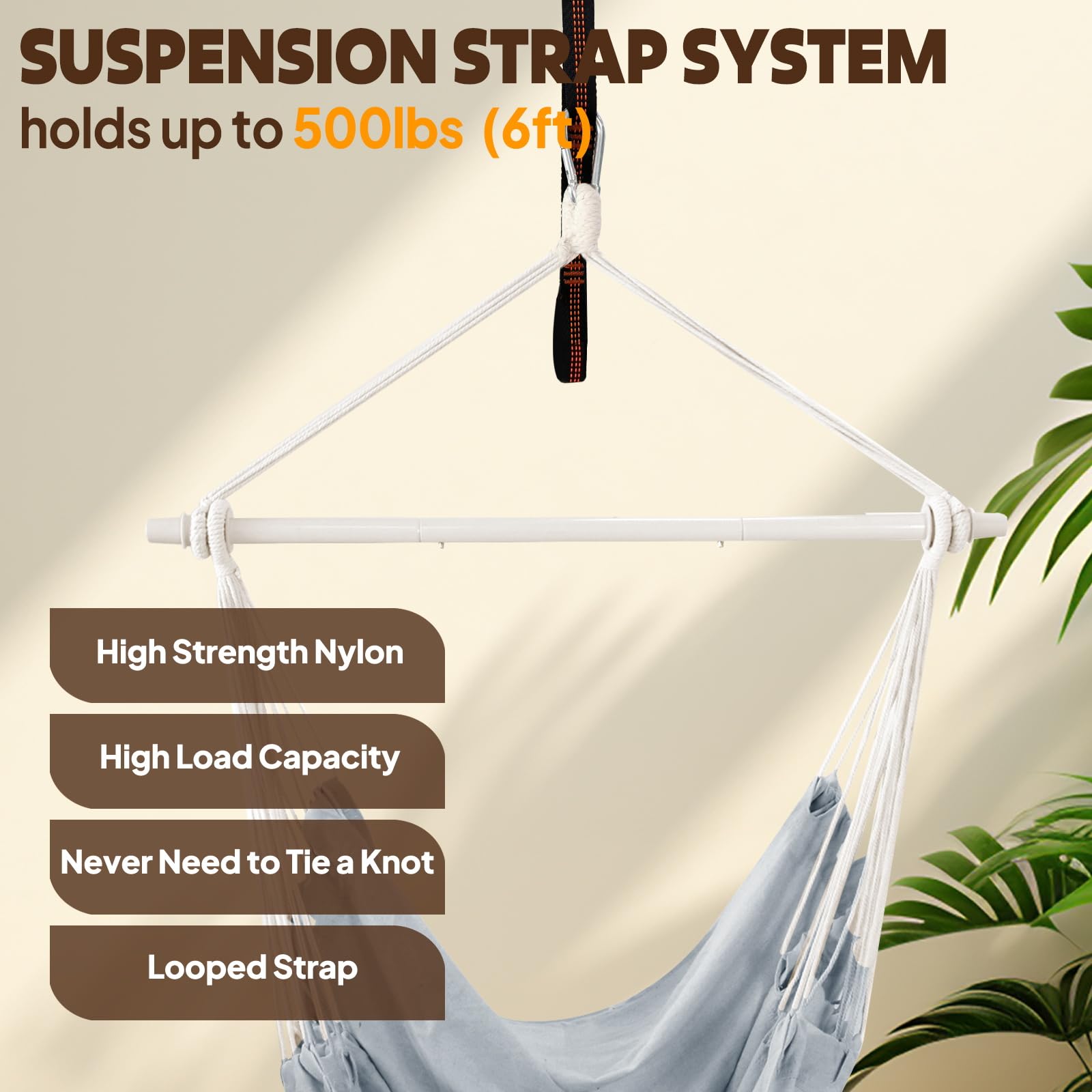 Chihee Sedie Sospese Sedia amaca Forte In metallo Collassabile Barra di diffusione Portatile Sedia appesa Massimo 227KG Seduta comoda Patio Miscela di cotone per Comfort superiore Durata nel tempo