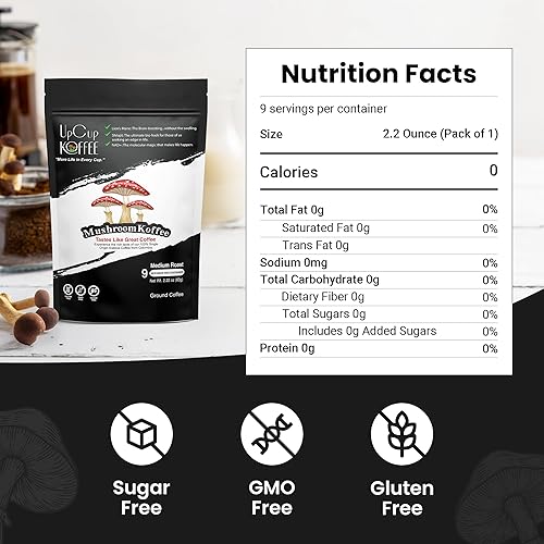 Miniatura 2 de UpCup Koffee Café funcional de hongos molidos, incluye melena de león, NAD + y shilajit del Himalaya para apoyo inmunológico y refuerzo cognitivo,