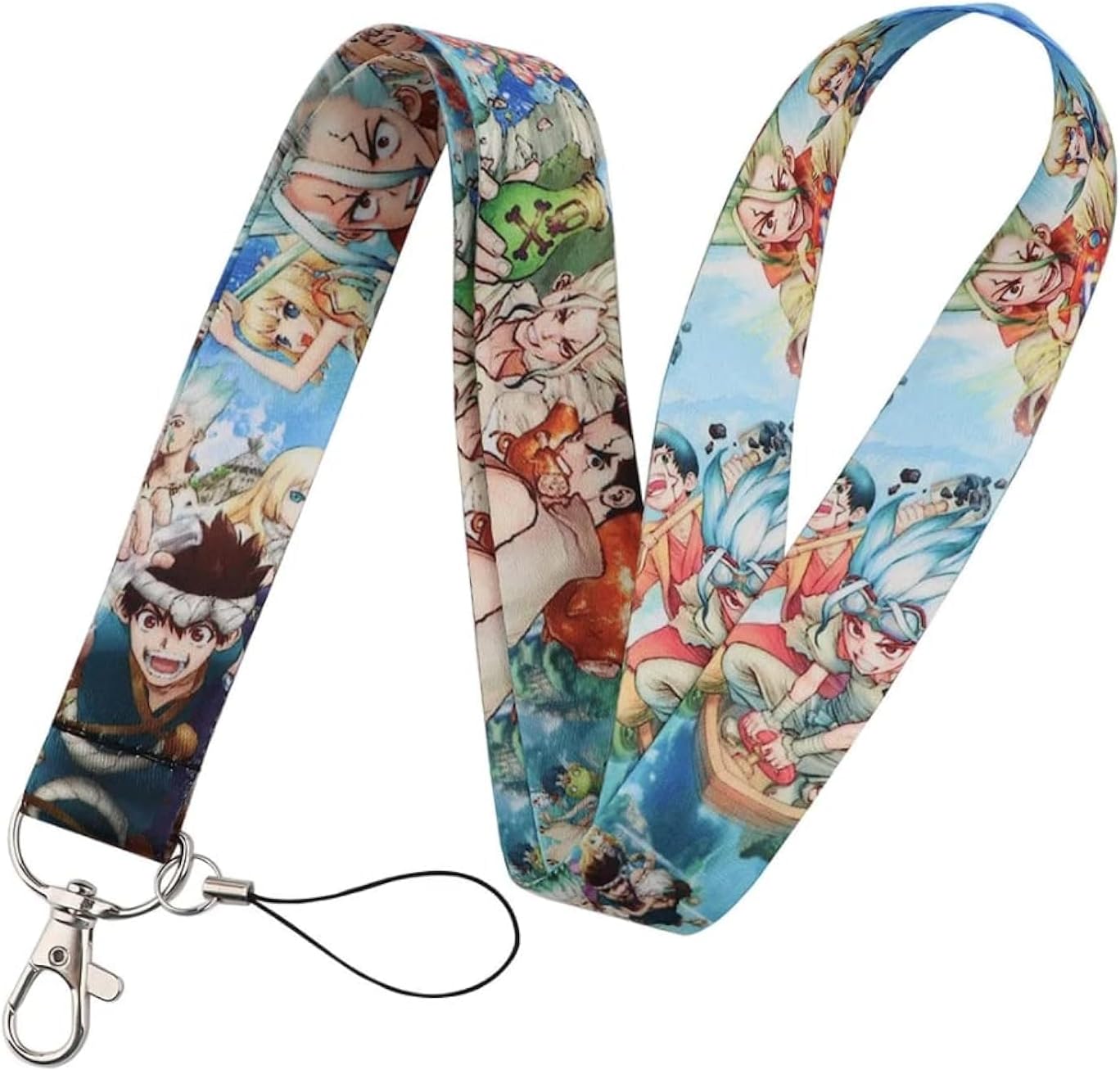Pinstant Doctor Dr Stone Senku Ishigami Manga Anime 17.7" Neck Lanyard Keychain Holder ID Badge Mobile Phone Pin Strap