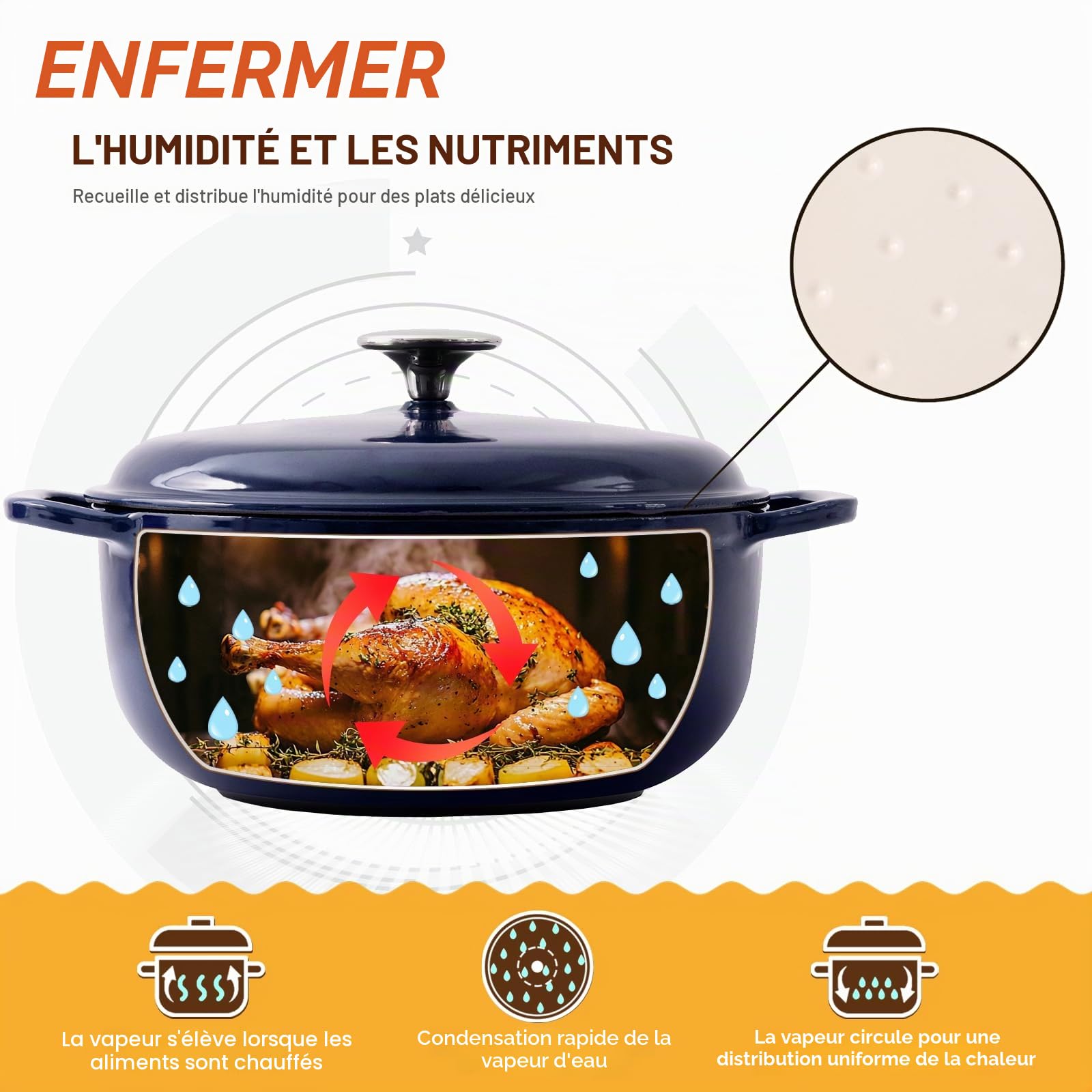 Kordisen 28 cm/5.7 L Cocotte en Fonte Emaillée avec Couvercle, Pour la Cuisson du Pain au Levain, Compatible avec le four Jusqu'à 260 °C, Robuste et Grande Taille, Bleue