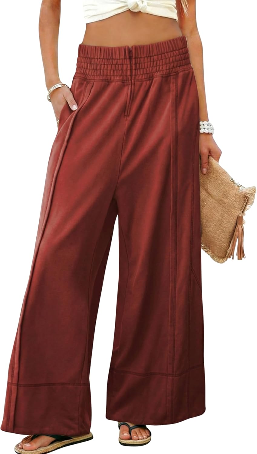 Tanming Womens Wide Leg Pants Cotton Stretchy High Waisted Palazzo Pants Daily Workout Wear Lounge Sweatpants with Pockets