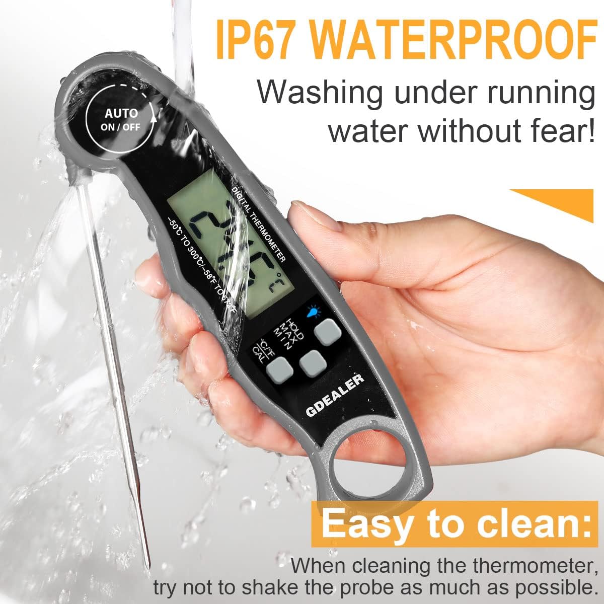 review GDEALER Waterproof Digital Instant Read Meat Thermometer Ultra-Fast Cooking Food Thermometer with 4.6” Folding Probe Calibration Function for Kitchen Milk Candy, BBQ Grill, Smokers Gray