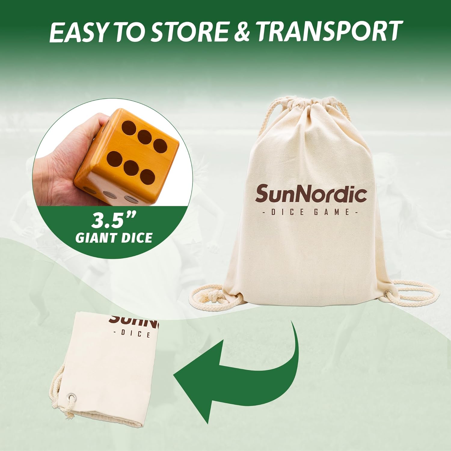 Giant Dice Yard Game – 6 Large Wooden Outdoor Dice Set with Scoreboard & Portable Collapsible Bucket – Classic Backyard Lawn Game for Adults, Kids & Family