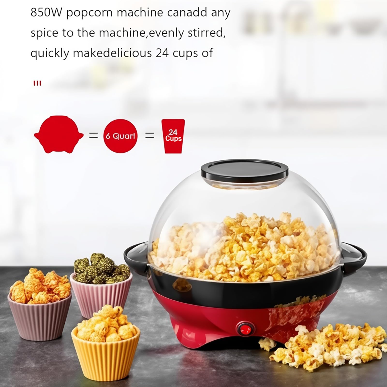 Macchina per Popcorn, Macchina per Popcorn da 5 Litri per la Casa, con Agitazione Elettrica con Zucchero e Olio, Rivestimento Antiaderente, Silenziosa e Veloce, per Feste, Serate
