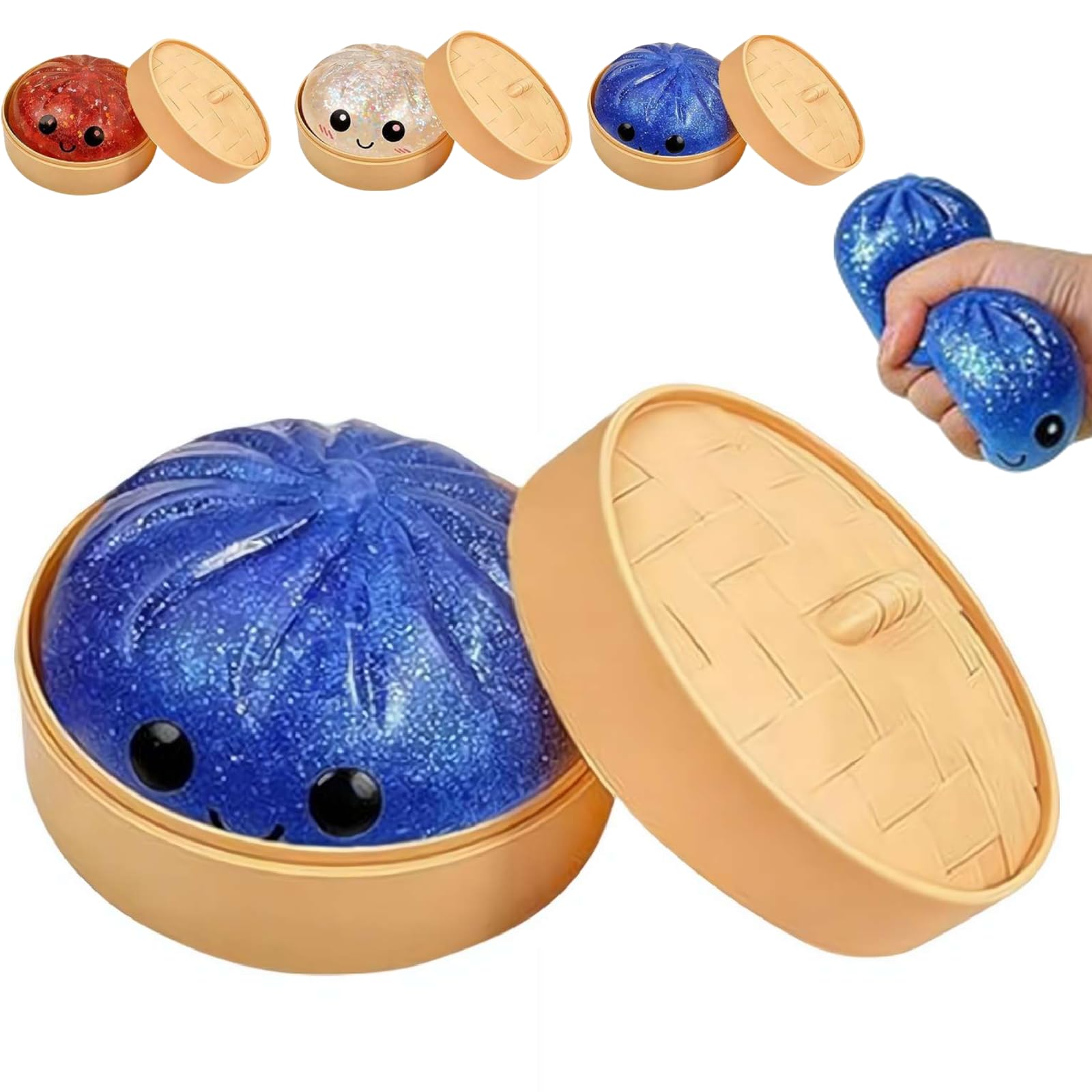 Glitter Dumpling, Mystery Dumpling Box with Colorful Dumplings Stress Balls, Soft Sensory Fidget Toy for Anxiety Relief, Cute Dumplings Decompression Dough for Adults Teens, Easter Basket Stuffers