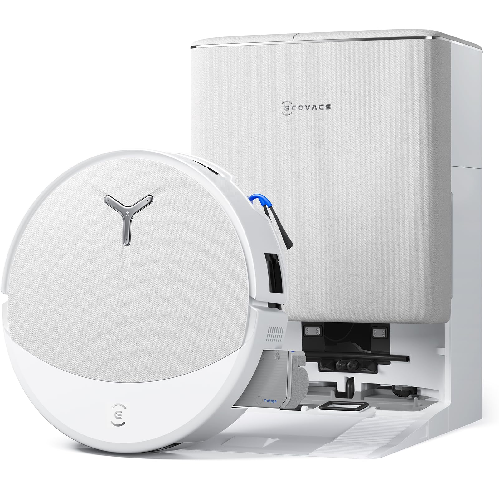 ECOVACS DEEBOT T90 PRO OMNI Robot aspirapolvere lavapavimenti, 30.000 Pa, ricarica PowerBoost, OZMO ROLLER 3.0 con TruEdge 3.0, erogazione automatica della soluzione detergente, AGENTE YIKO AI, bianco