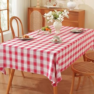 TruDelve Extra Long Tablecloth 120 Inch Red and White Checkered Tablecloth Washable Table Cloths for 8 Foot Rectangle Tables (Red,120"x52",Rectangular)