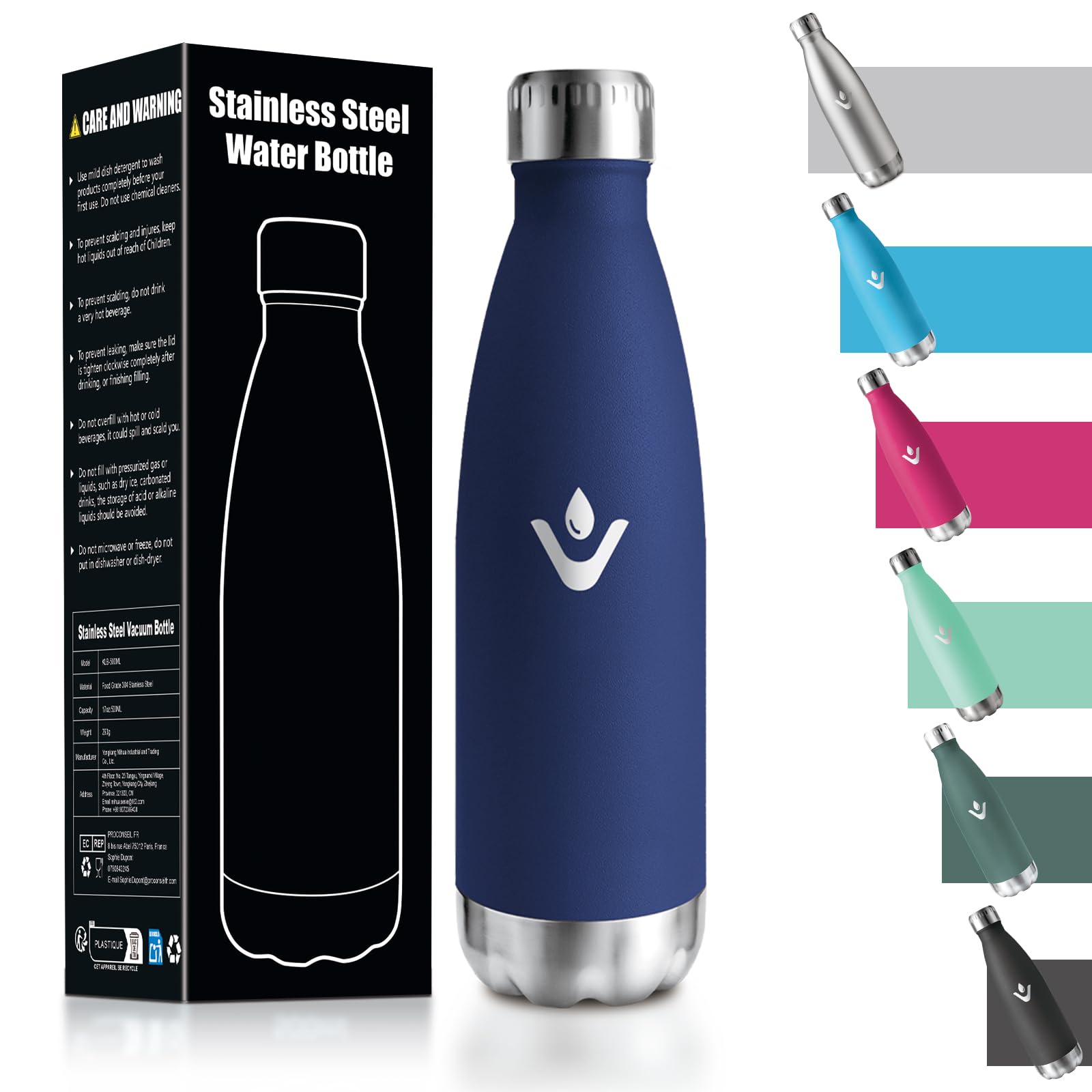 HoneyHolly Borraccia Termica Bambini, 500ML Acciaio Inossidabile 18/8, Borraccia Termiche, Senza BPA, Bottiglia Termica A Prova di Perdite, Termos per Scuola, Campeggio, Sport, Borracce