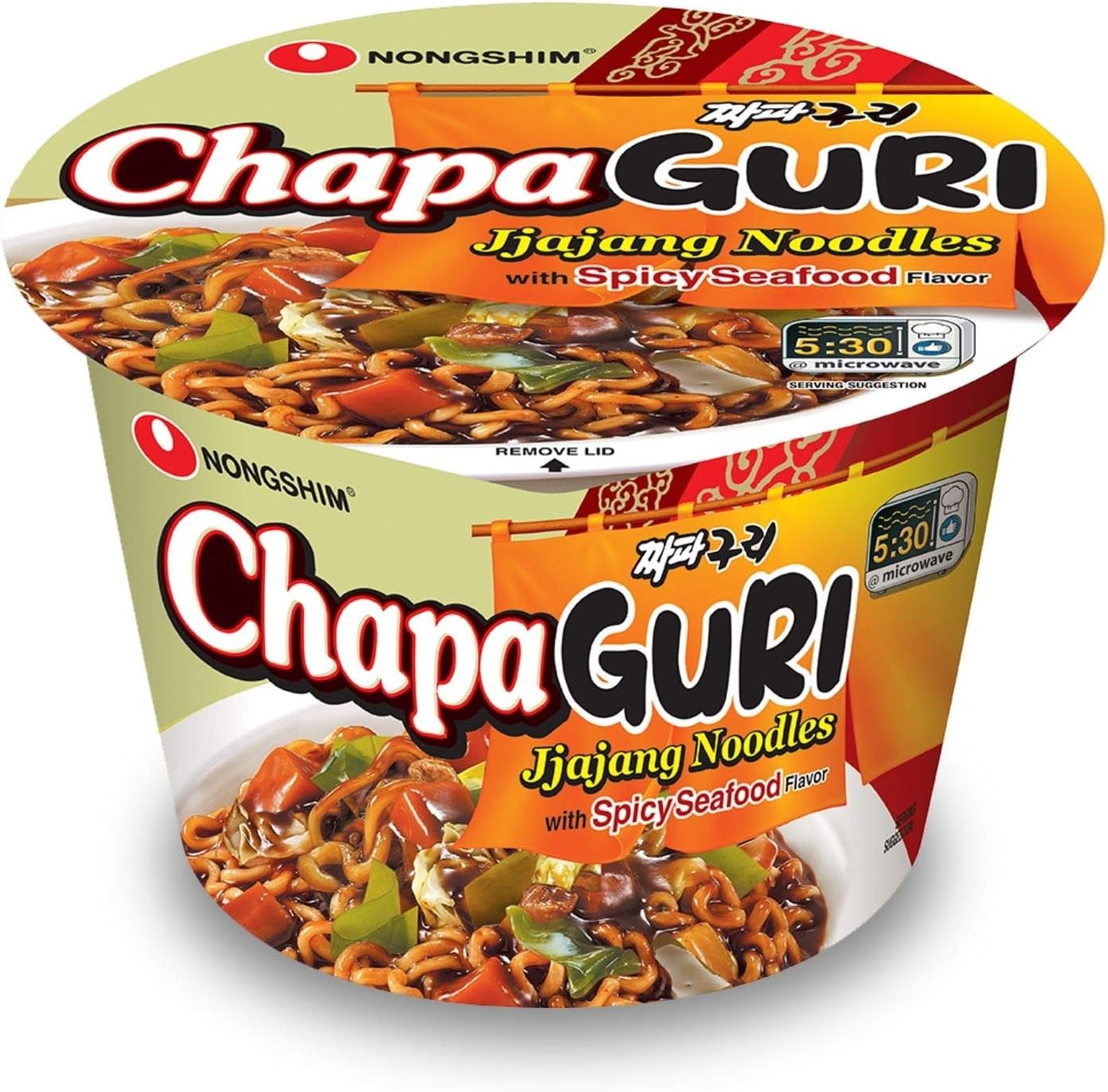 Chapaguri Spicy Rom Don Jjajang Cup of Noodles Korean Food with Neoguri Seafood Flavoring, 6 Microwavable Instant Korean Ramen Bowls, 4.02 Oz, Pack of 6