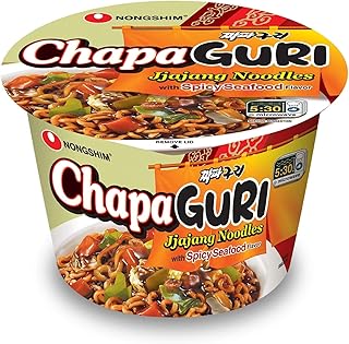Chapaguri Spicy Rom Don Jjajang Cup of Noodles Korean Food with Neoguri Seafood Flavoring, 6 Microwavable Instant Korean Ramen Bowls, 4.02 Oz, Pack of 6