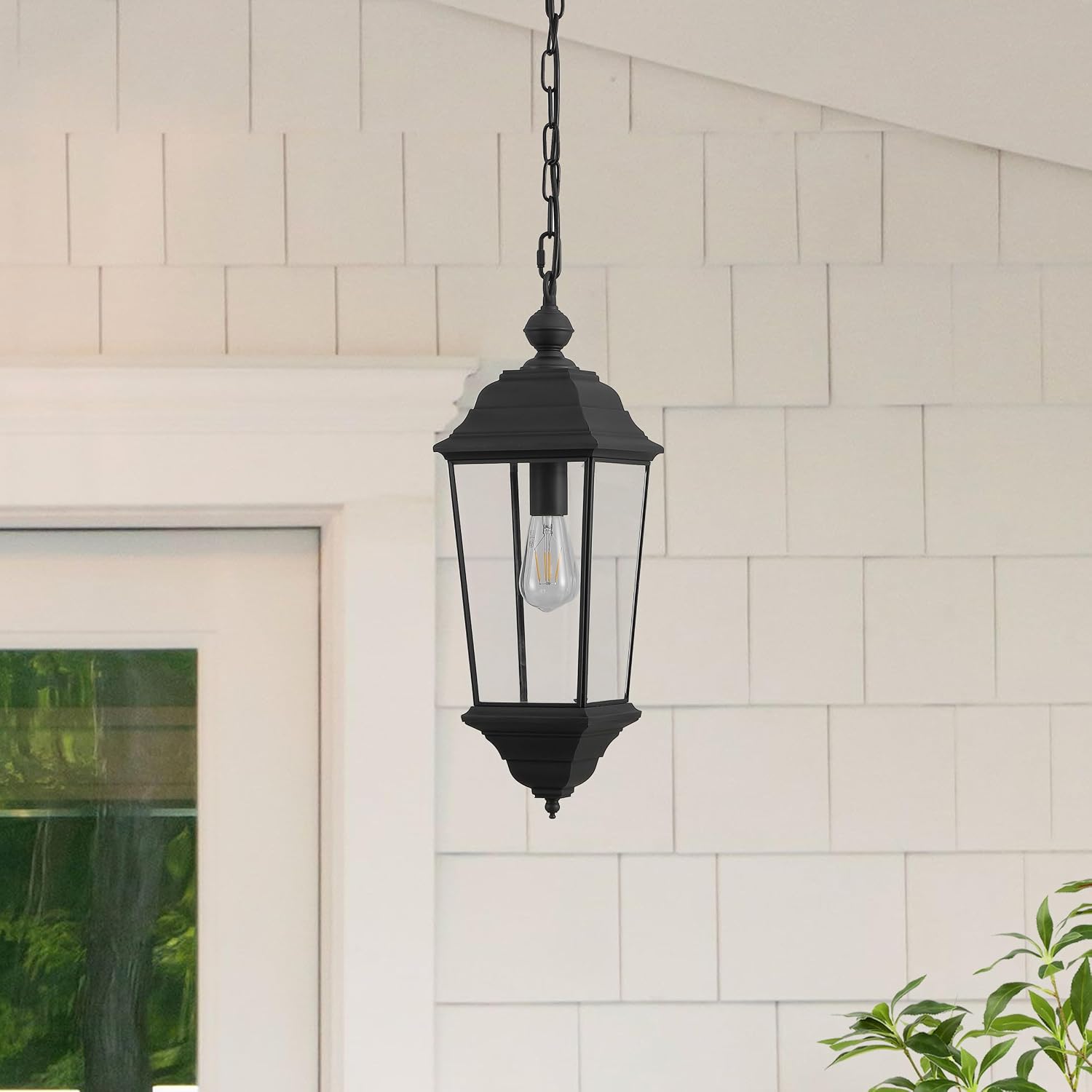 SAFAVIEH Lighting Collection Teri Black Metal Outdoor Hanging Light Fixture Adjustable Pendant (LED Bulb Included)