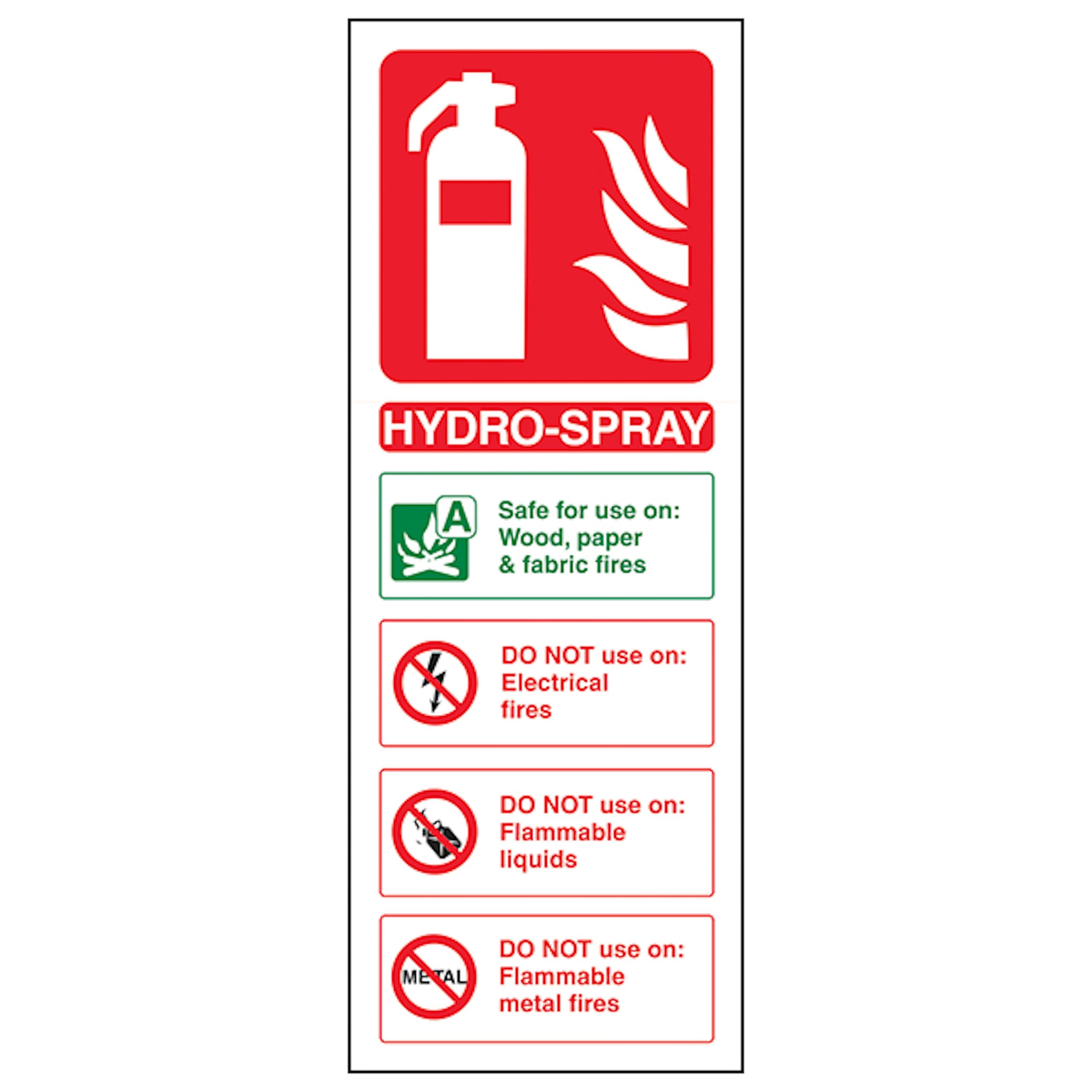 V Safety Hydro-Spray Fire Extinguisher 100 x 280 mm - 2mm Rigid Plastic Safety Sign
