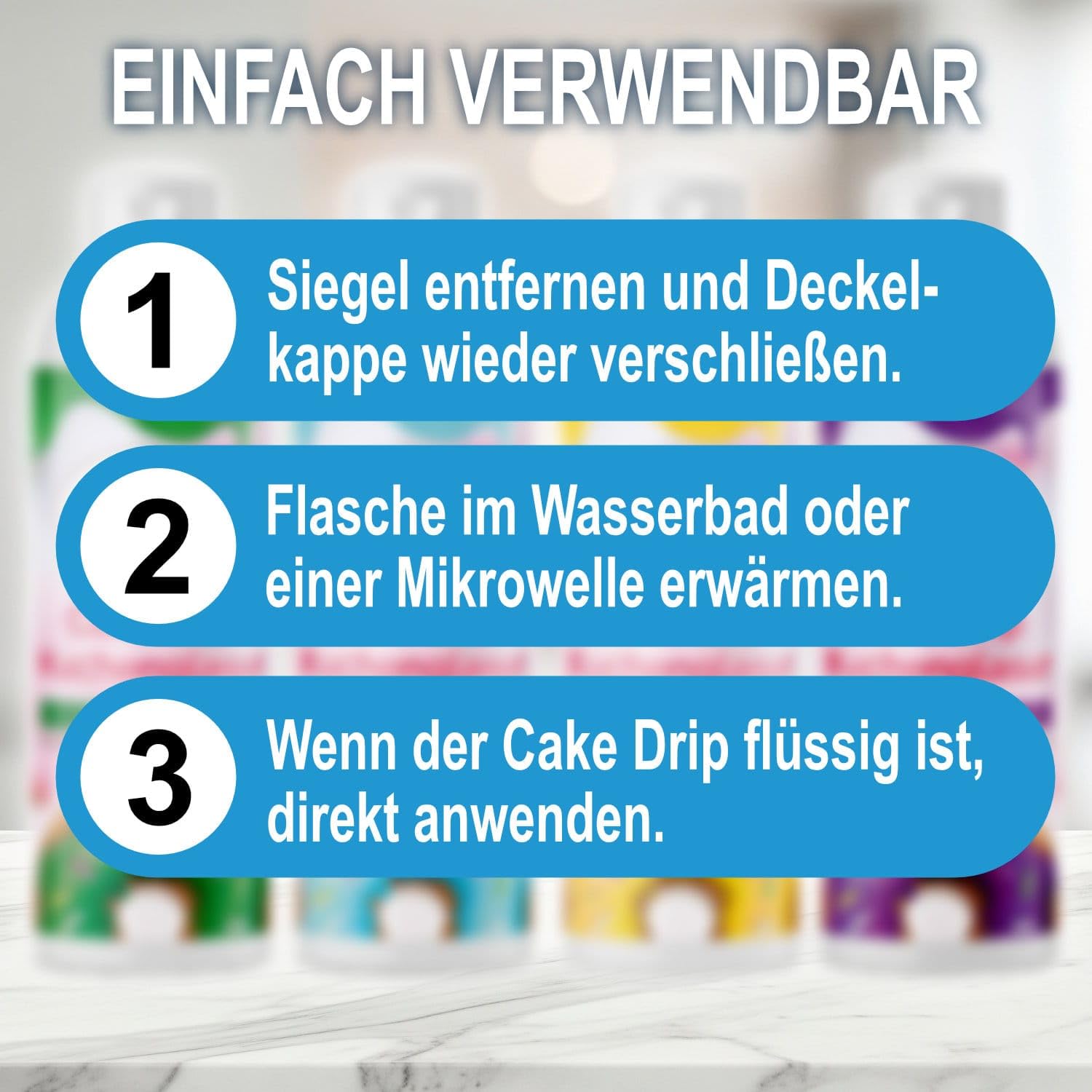 AOS Set | Cake Drip Candy & Fun 4er Set 4x 250g | Grün, Hellblau, Gelb, Lila | Vanille Geschmack | perfekt für Glasuren von Kuchen, Cupcakes, Kekse | wiederverschließbare Qutschflaschen