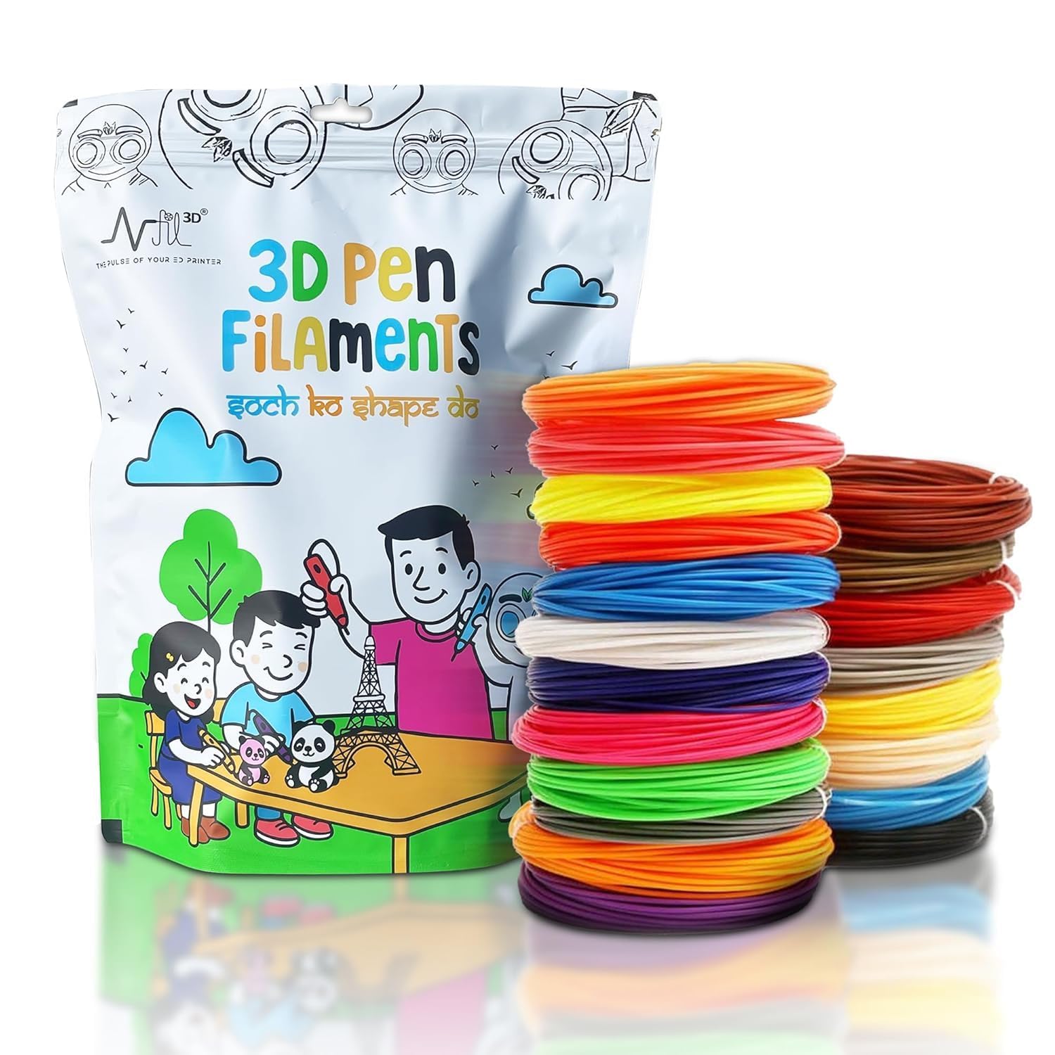NFIL3D 25pcs Multicolor Filament of 3D Pen 3Meter Each | 3D Pen Filament | 3D Pen Refill | 3D Pen for Kids | Compatible with All 3D Pens | 1.75mm |-image-44