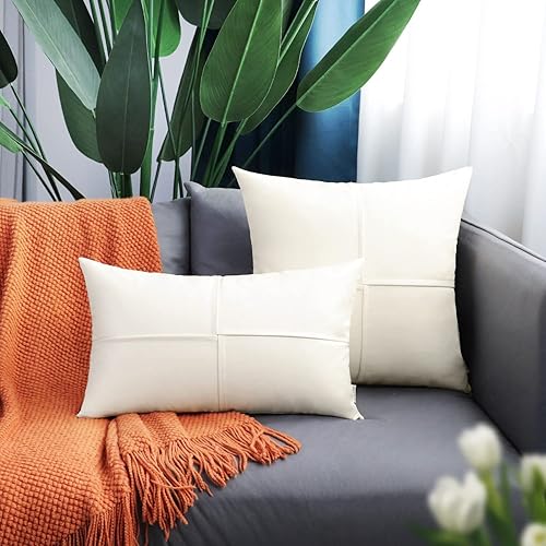 Miniatura 3 de BRAWARM Fundas de almohada de piel sintética de 20 x 20 pulgadas, paquete de 2, fundas de almohada de cuero crema, almohadas decorativas de cuero