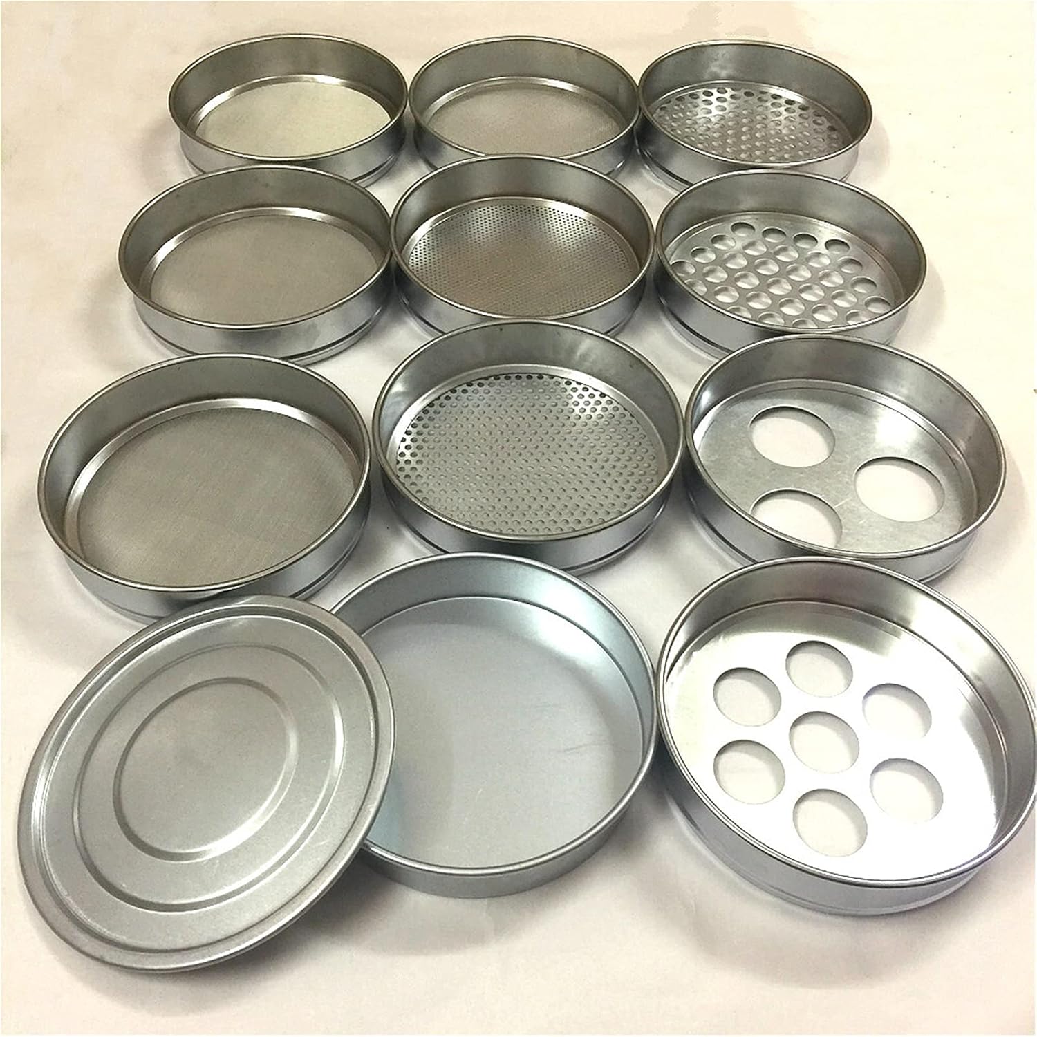 Laboratory Soil Test Sieve 30cm Diameter 0.075-60mm Aperture | Galvanized Lid Bottom Lab Sieve Stackable Stainless Steel Mesh(2mm)