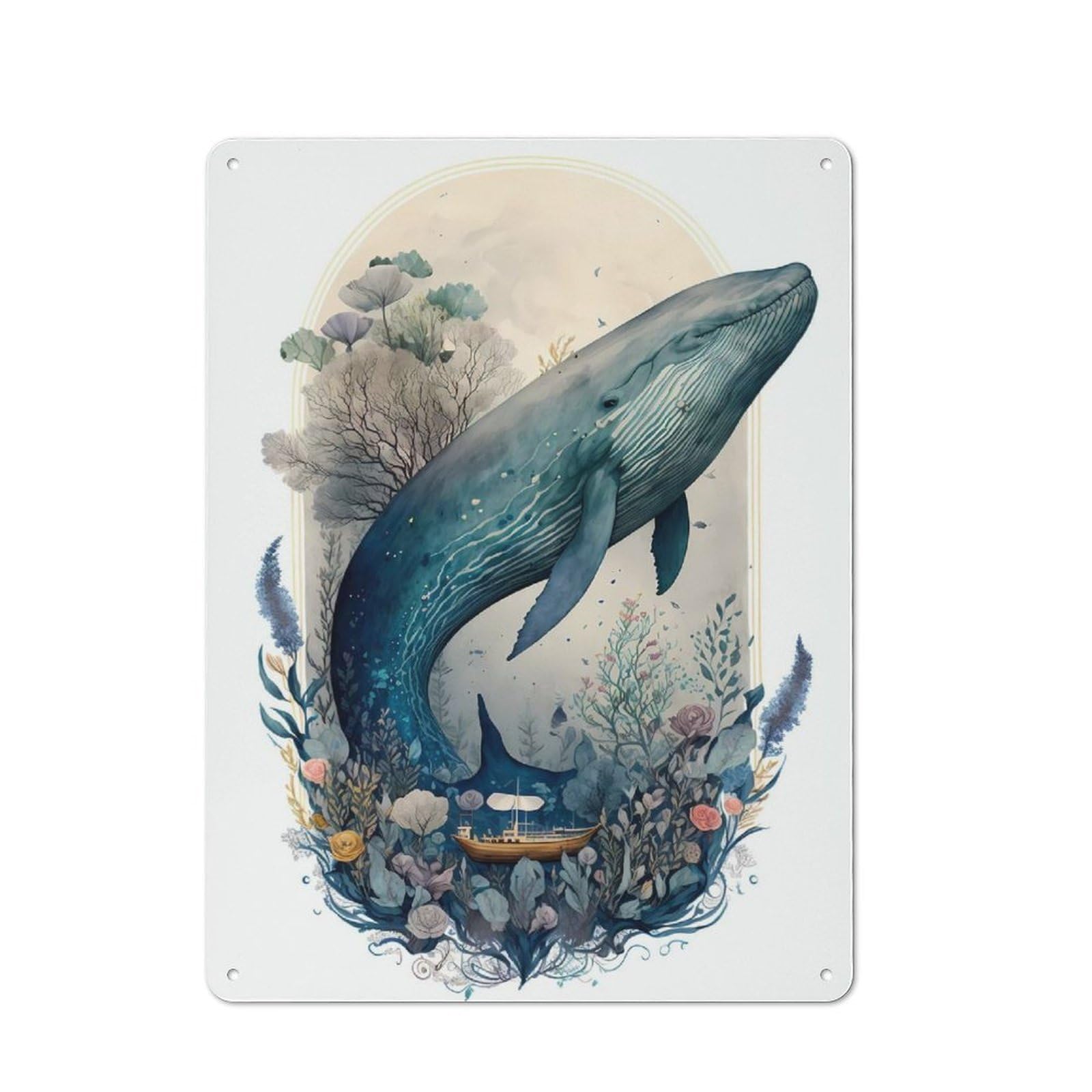 Metal Wall Sign 40x30cm Featuring Whale Enchanted Forest for Garage Or Workshop, Suited to DIY Enthusiasts