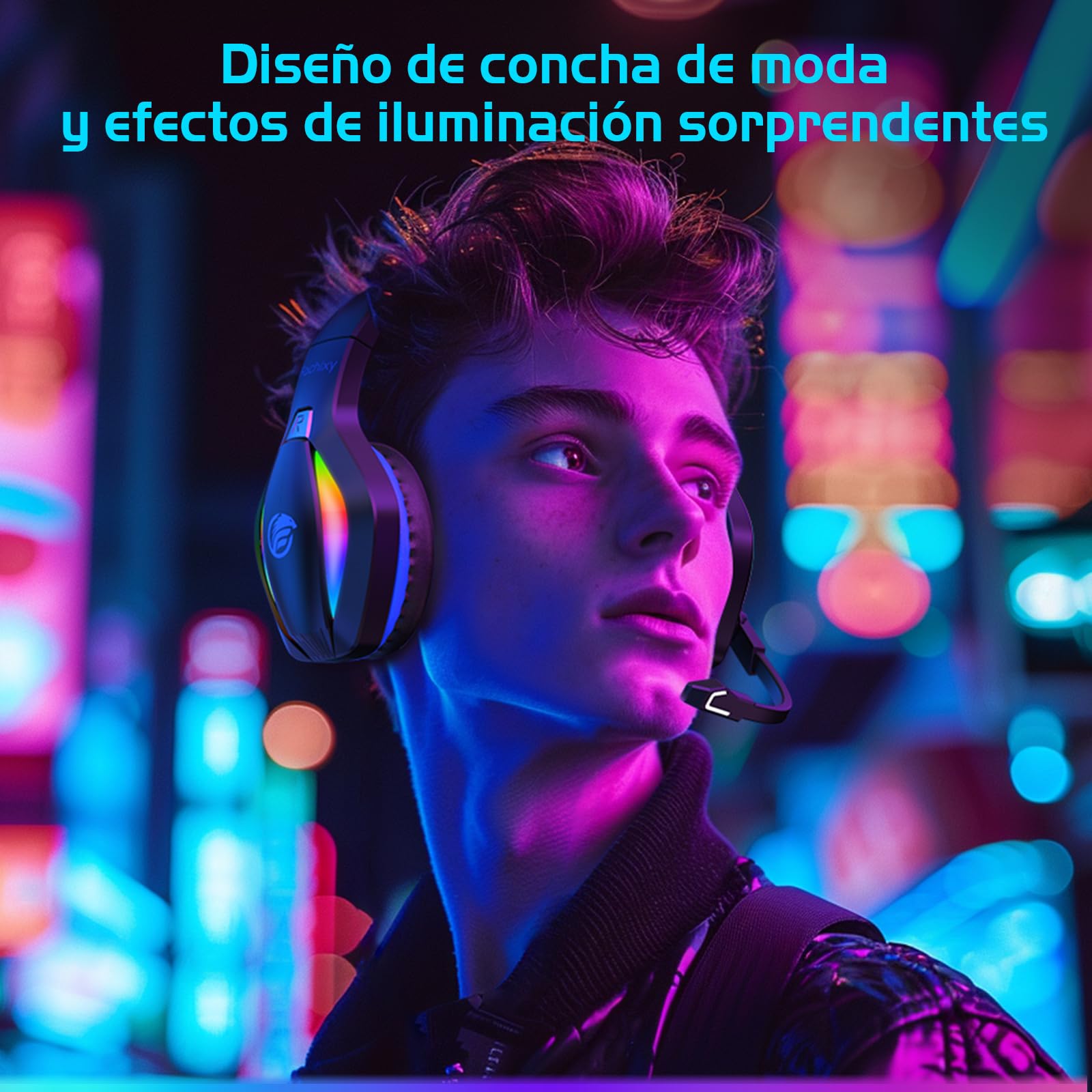 Fachixy「2025 Nuevo」FC100 Cascos Gaming Inalámbricos para PC, PS5, PS4, Auriculares Gaming Inalámbricos de 2,4GHz Wireless+Bluetooth - Baja Latencia, Duración 40Hr+, Luces RGB (Azul-Negro)