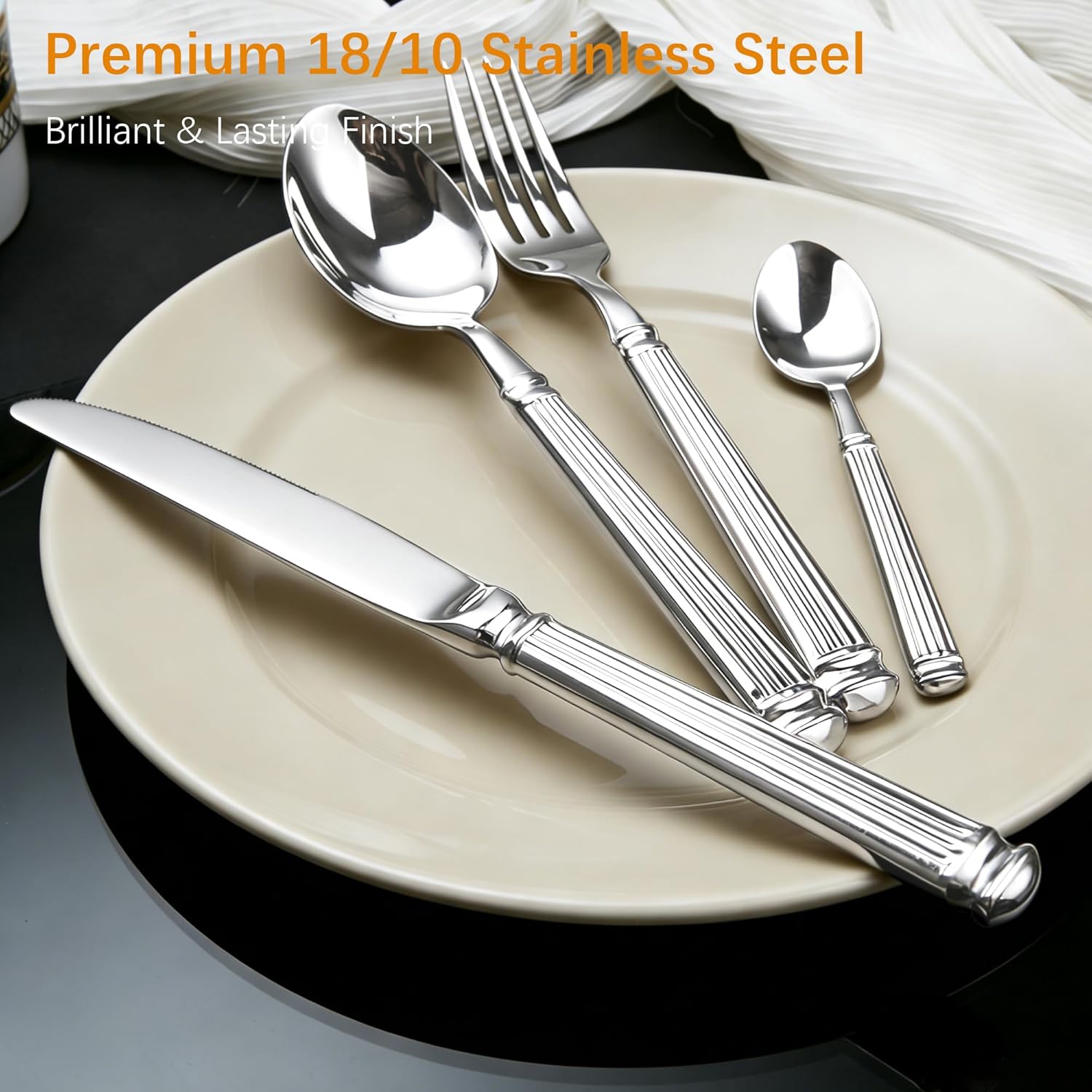 Silverware Set for 4 Morden Flatware Set 16 Pieces 18/10 Stainless Steel Unique Roman Column Handle Cutlery Utensil Sets for Home Restaurant Dishwasher Safe Tableware Set