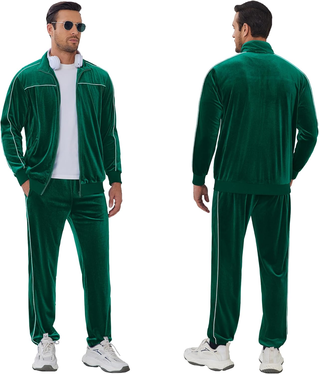 COOFANDY Mens Velour Tracksuits 2 Piece Set Outfits Zip Up Sweatsuits Velvet Jacket Pants Set - Image 2