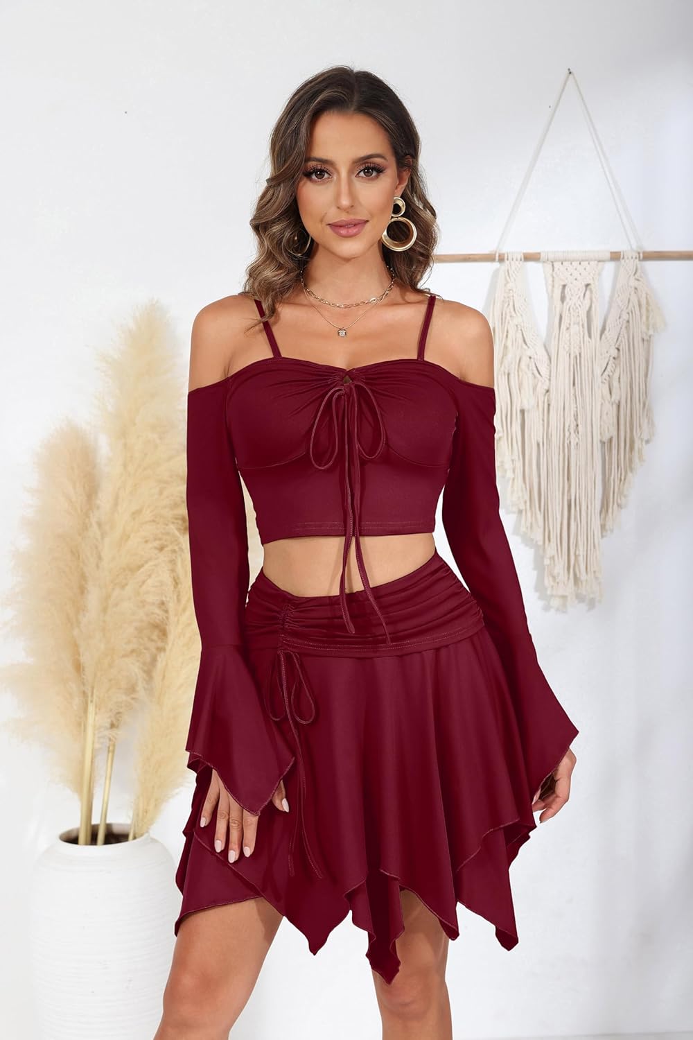 Ophestin Womens Y2K Fairy Dress Off Shoulder Handkerchief 2 Piece Skirts Set Fairycore Halloween Dress - Image 5