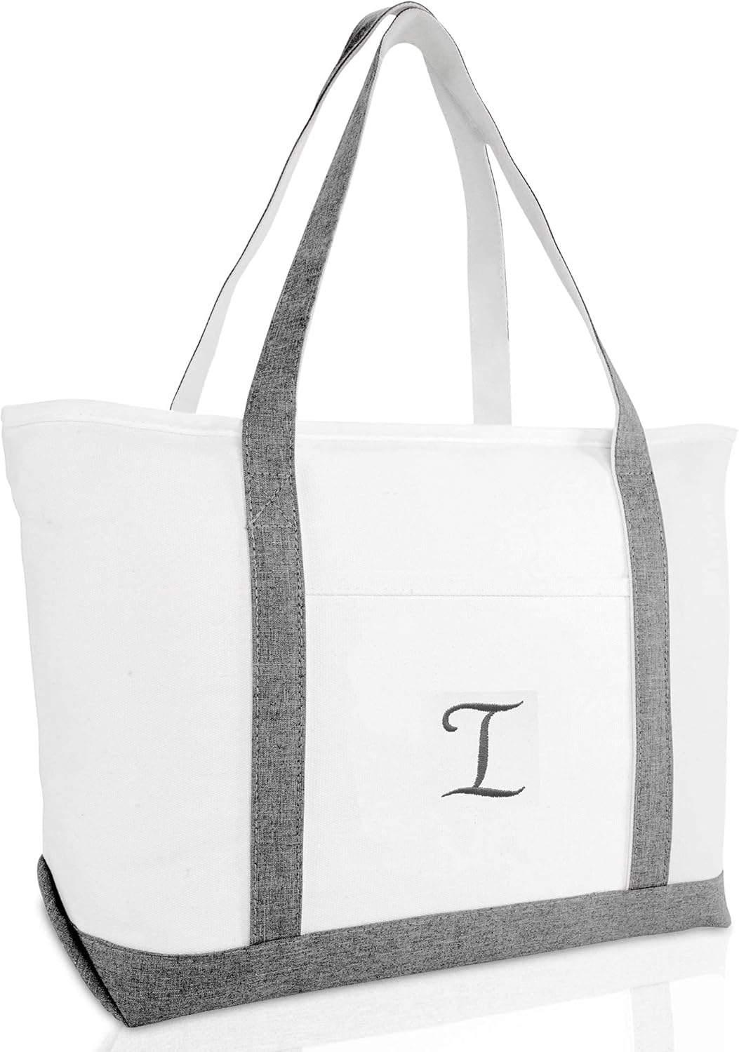 DALIX Gray Beach Tote Bag Personalized Gifts Women Shoulder Bags Letter A - Z