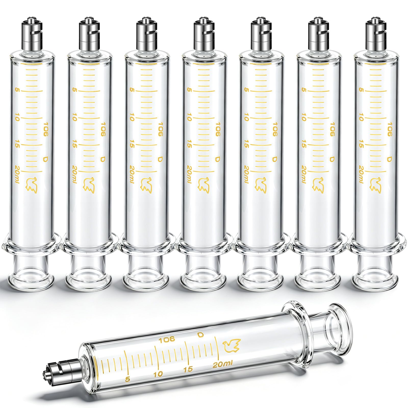 TrelaCo 8 Pack 20 ml Reusable Glass Syringe with No Needle