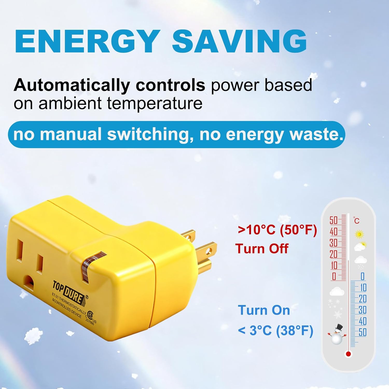 Thermostat Plug Outlet for Heat Cables, Temperature Controlled Outlet with Auto On at 38℉/Off at 50℉, Ideal for Pipes, Greenhouses, Well Houses, 3pcs