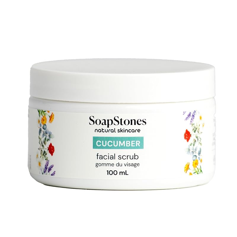 Esfoliante facial de pepino Soapstones Natural Skincare com açúcar e esferas de jojoba, 100 mL