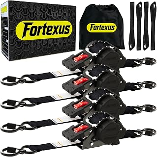Retractable Ratchet Straps 1'' x 12 ft Tie Downs Automatic Ratchet Straps 1760lb Break Strength for ATV,Trailer,Motorcycle,Scooter,Pickup Truck,UTV,Kayak(Black Red,4 Pack)