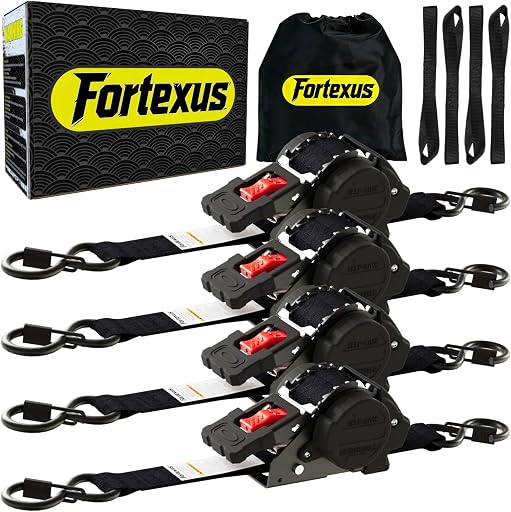 Retractable Ratchet Straps 1'' x 12 ft Tie Downs Automatic Ratchet Straps 1760lb Break Strength for ATV,Trailer,Motorcycle,Scooter,Pickup Truck,UTV,Kayak(Black Red,4 Pack)