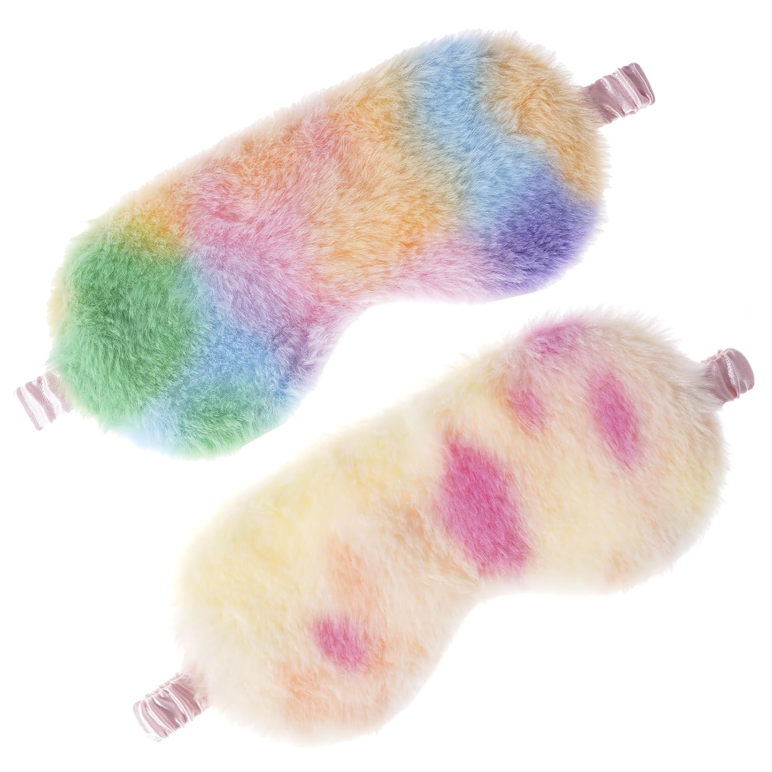NEWEST 2 Pcs Rainbow Plush Sleeping Masks Soft Watercolor Eye Cover for Sleep with Elastic Strap Gradient Furry