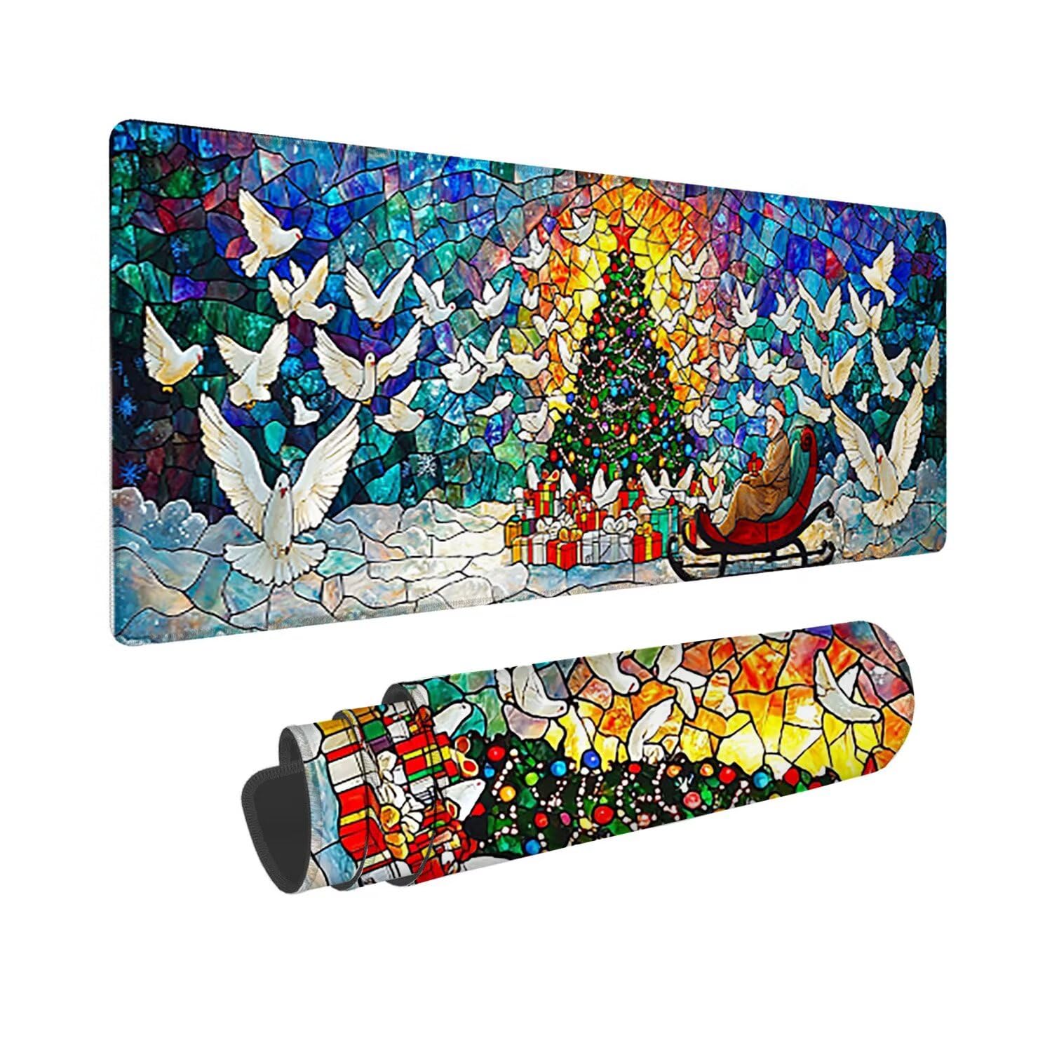 Podkładka pod mysz do gier XXL duża mysz 1200 x 500 mm, duża podkładka pod biurko z antypoślizgową gumową podstawą dla graczy, poprawia precyzję i szybkość (choinka) o-736
