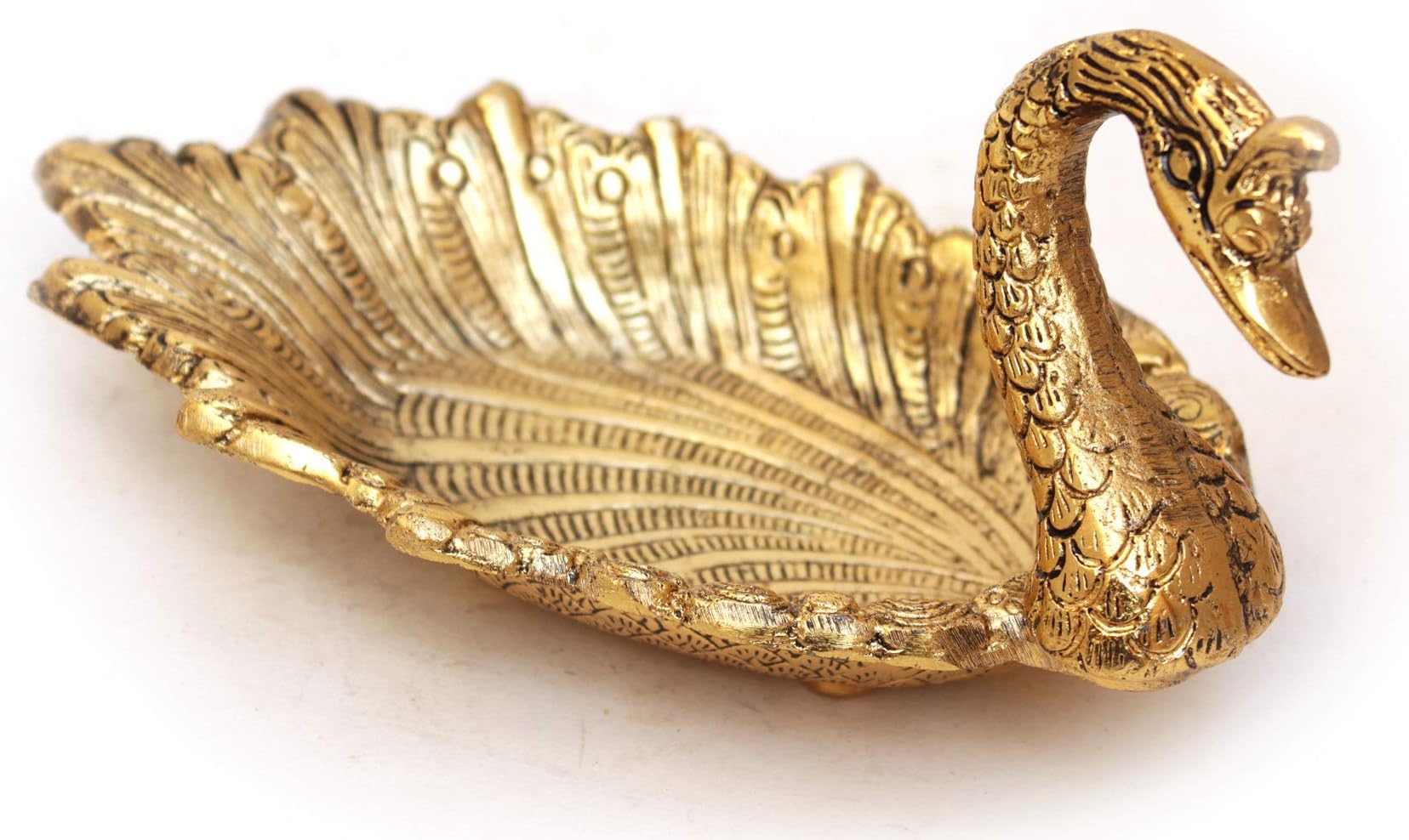 CRAFTICIA Metal Swan Shape Dry Fruit Tray Or Duck Bowl for Flower Petal, Snacks or Dessert Platter (19.5X11.5X9 cm, Golden)