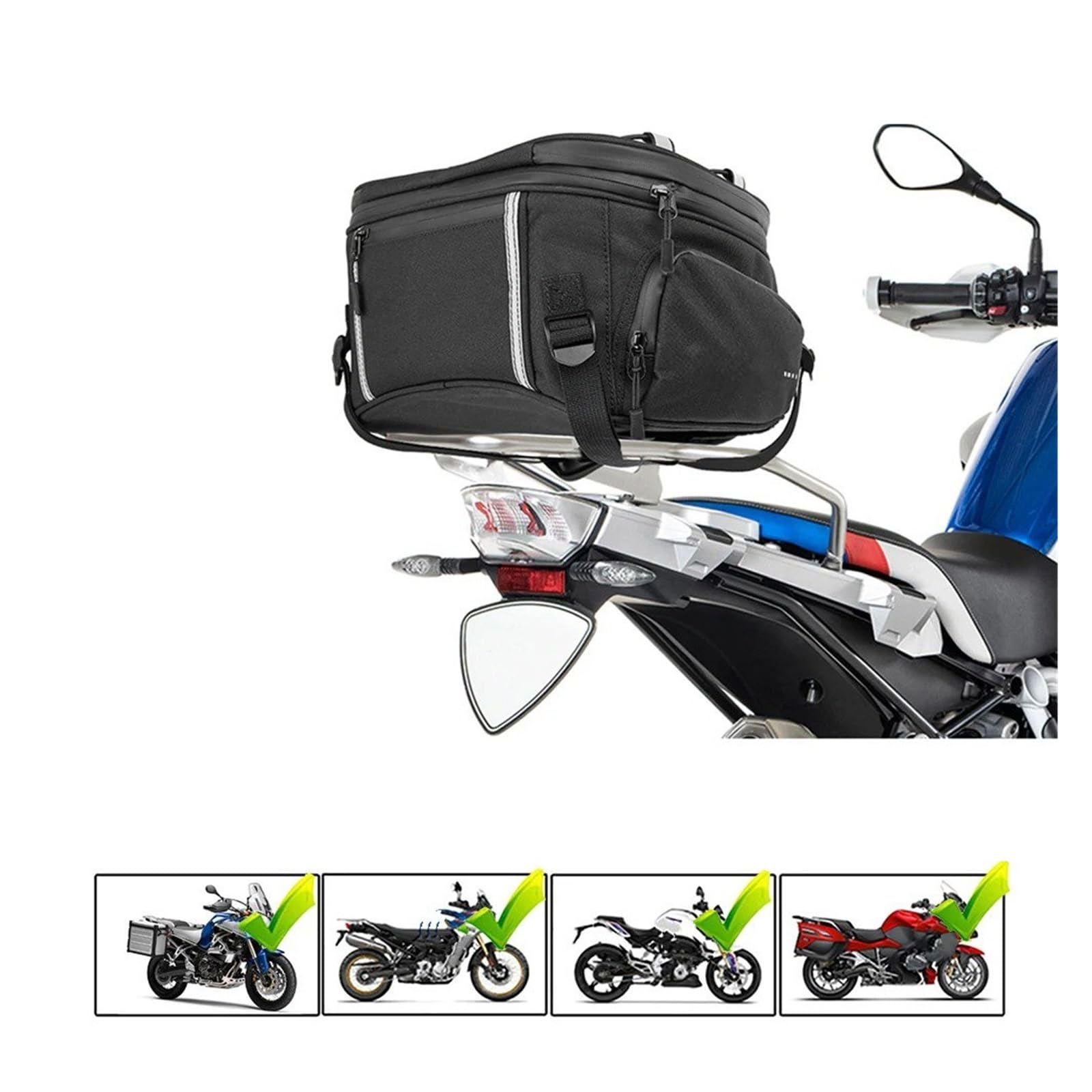 Bolsa De Moto Bolsa Trasero para Motocicleta, Asiento De Doble Uso con Cubierta Impermeable para Lluvia Bolsas Extensibles Bolsa de Viaje para Moto(Black)