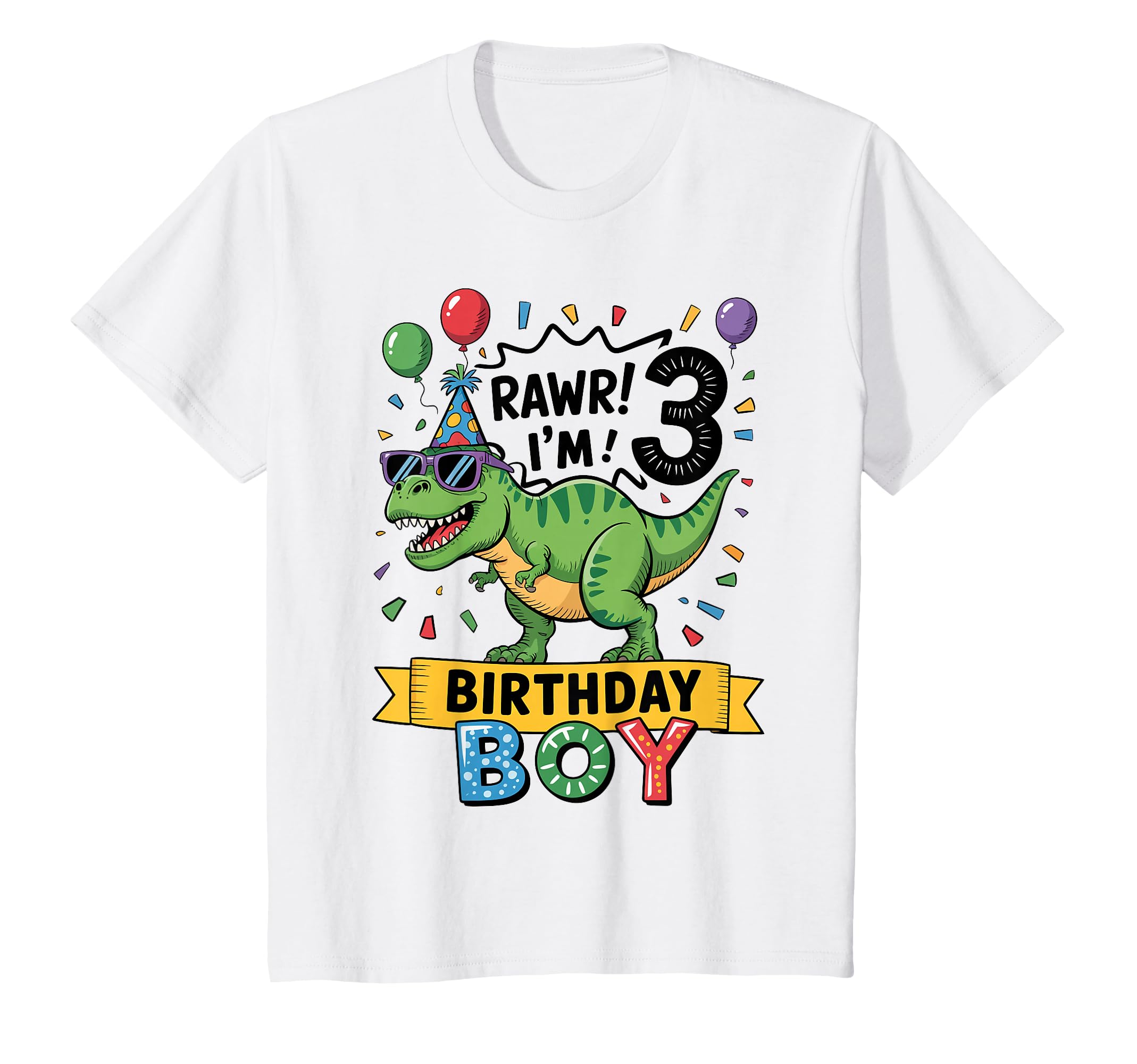 Kids 3rd Birthday Boy Dinosaur T-Rex Rawr I'm Three Years Old T-Shirt