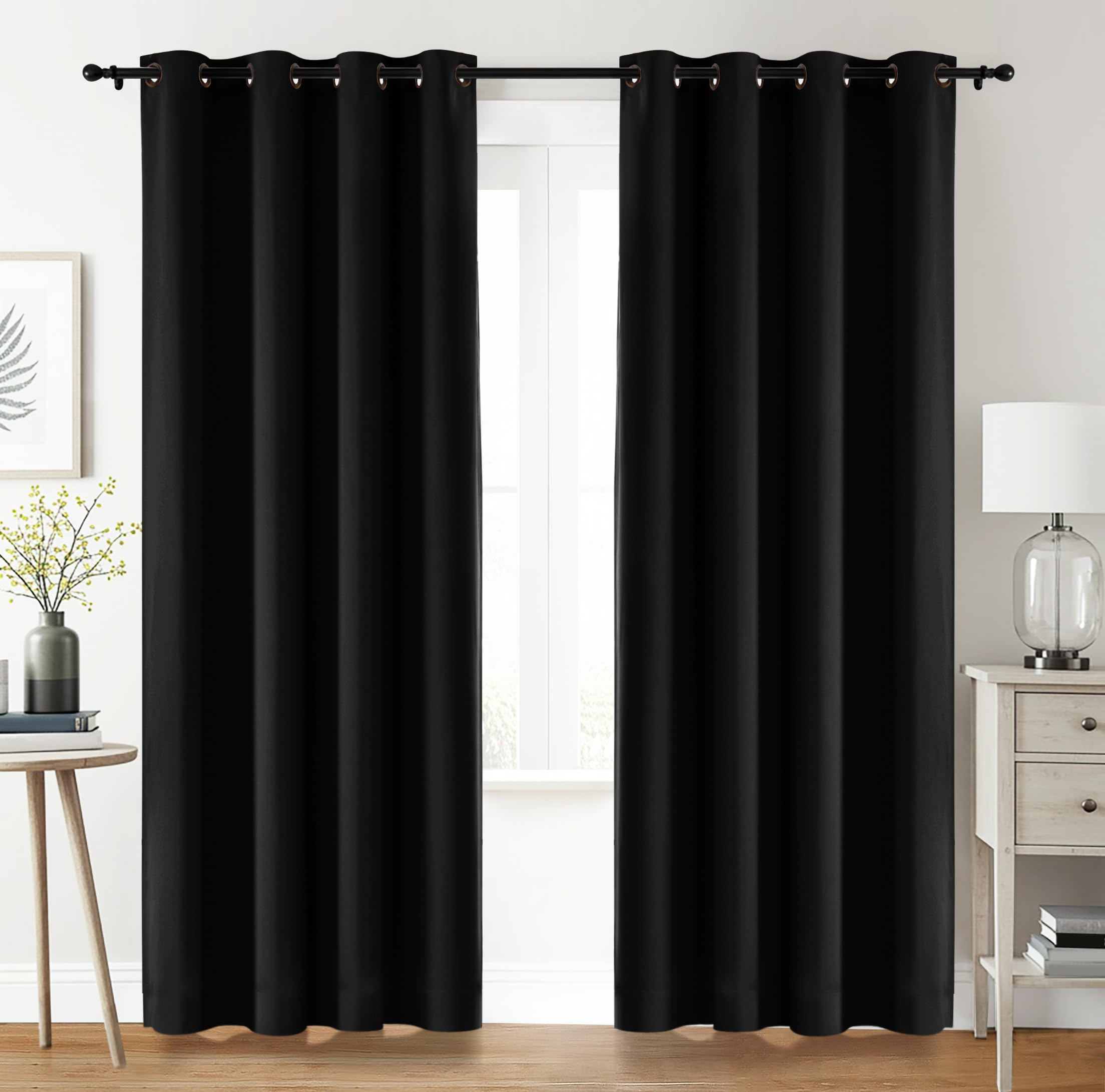 Utopia Bedding Blackout Curtains for Bedroom, Grommet Window Curtains 84 Inch Length 2 Panels Thermal Insulated Drapes for Living Room (Black, 52W x 84L Inches)