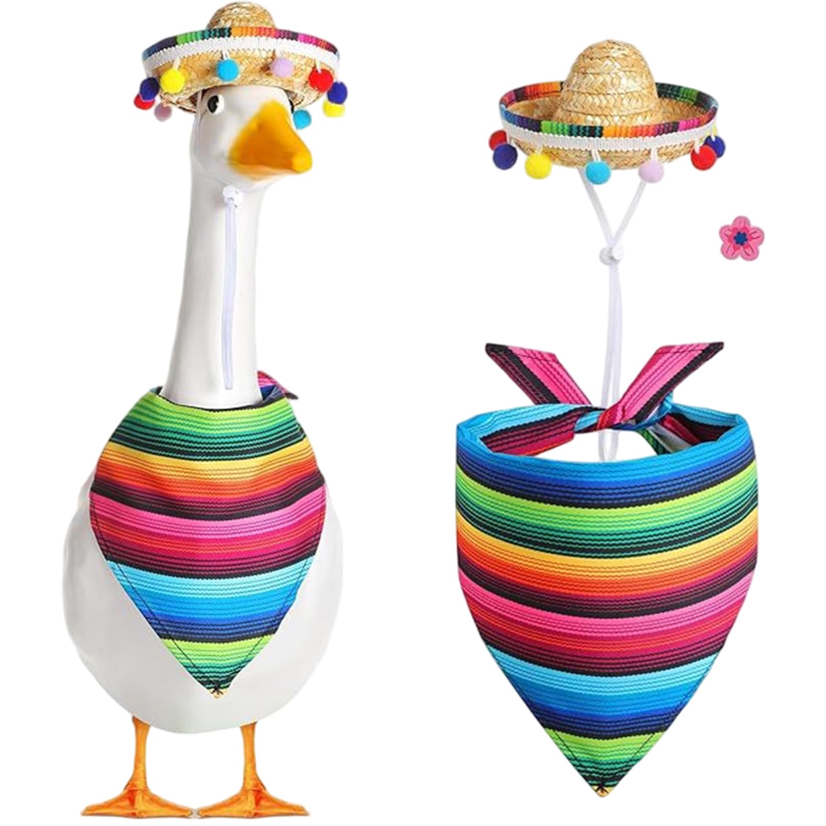 Wedhapy Easter Gooses Outfit Gooses Outfits, Cute Easter Outfits with Hairball Straw Hat & Striped Scarf for Lawn Duck Statues Costume for Party Yard Outdoor