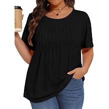 Plus Size Tops for Women Pleated Summer Top Trendy Short Sleeve Shirts Casual Basic Tee Crew Neck Blouses 2026