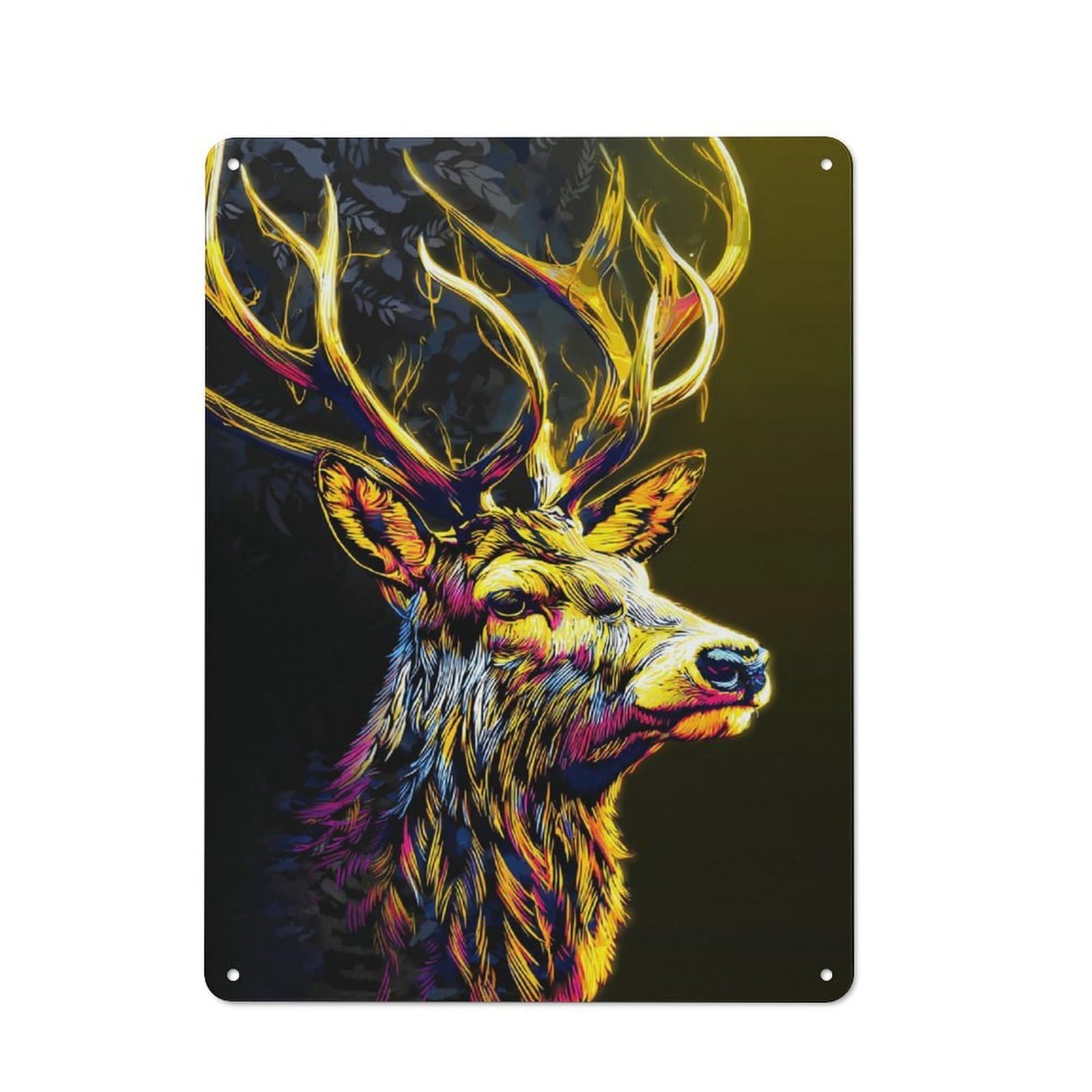 Junmoney Neon Deer A Vibrant Digital Artwork Tin Wall Plaque 40X30cm With For Café Or Restaurant, Suited To Restaurant Decor Fans