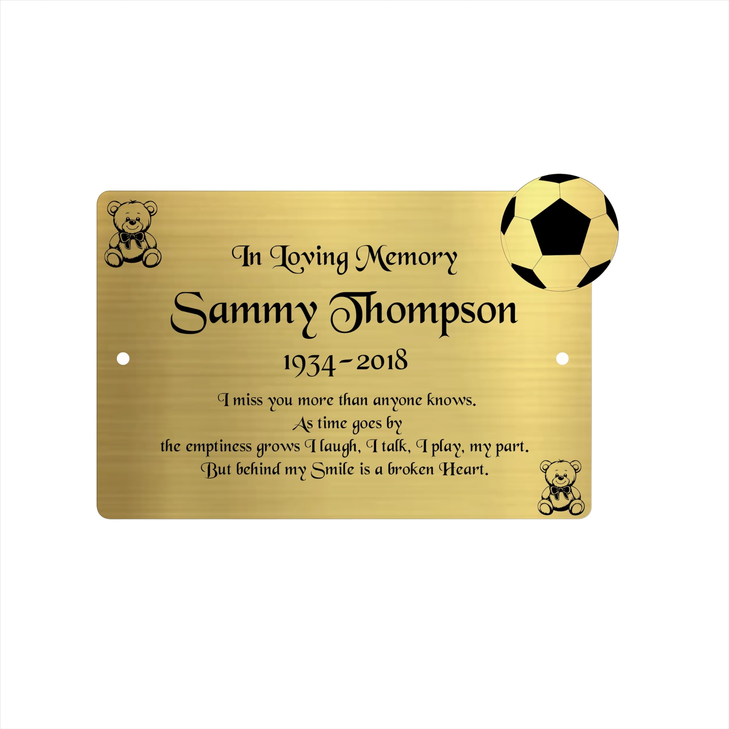 Personalised Memorial Plaque, 6x4 Engraved Bench Plaques, Engraved Tree Sign, Silver, Weatherproof, Grave, in memory of a loved one (Gold Football)