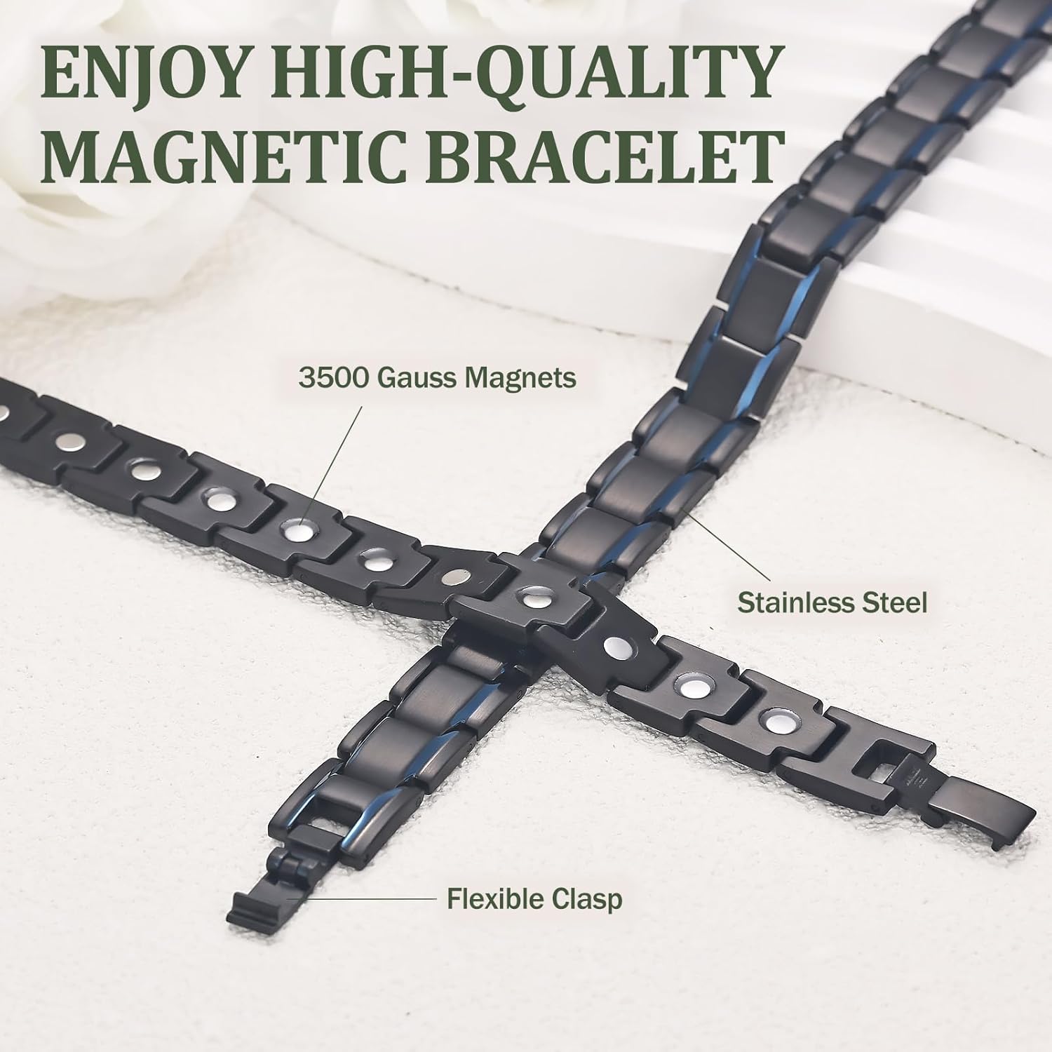 MagEnergy Men's Magnetic Bracelets,Titanium Steel Magnetic Wristband with 3500 Gauss magnets 8.5'' Adjustable with Jewelry Gift Box for Father's Day - Image 3