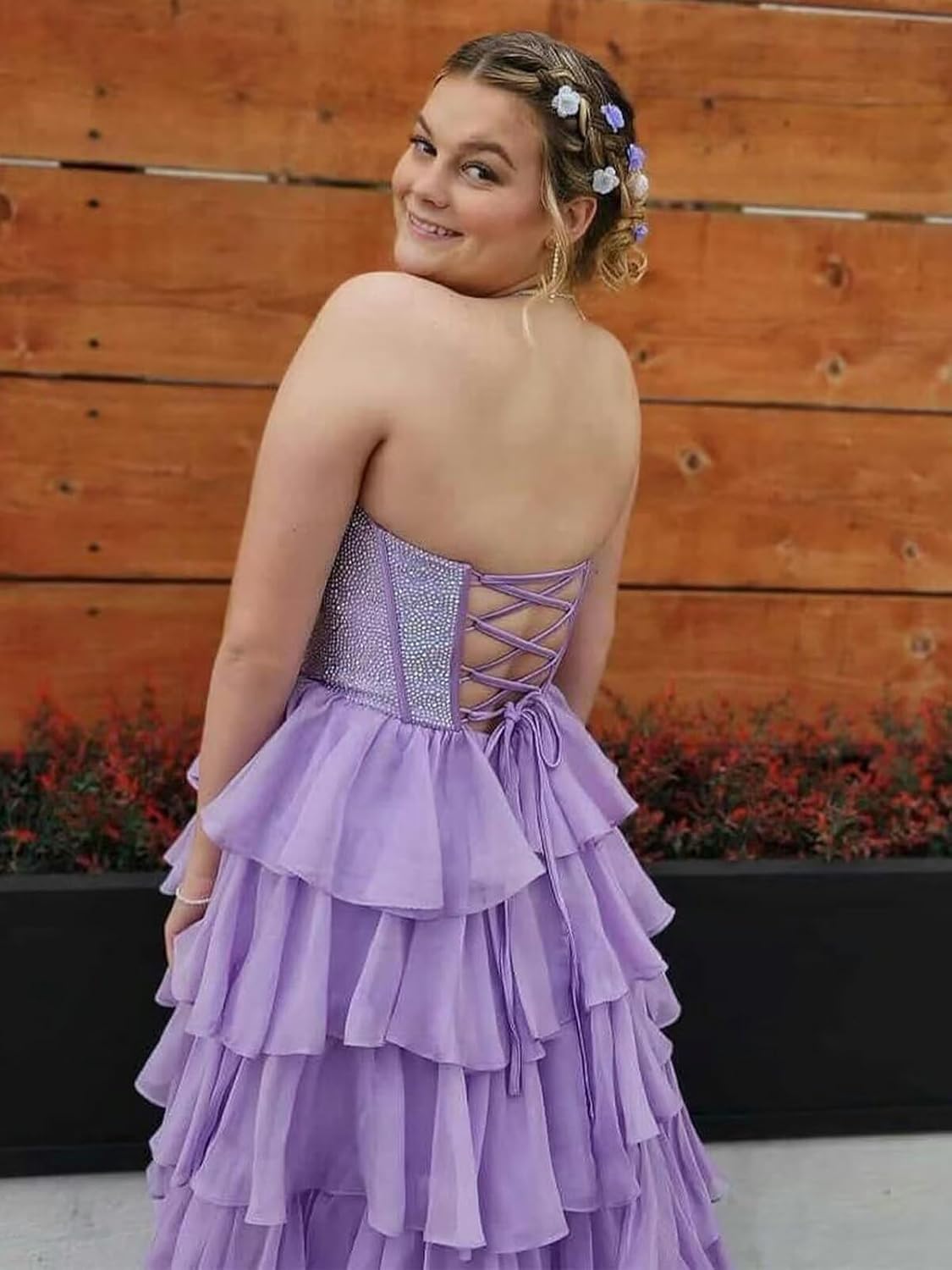 Strapless Ruffle Prom Dresses 2026 Sparkly Long Tiered Sequin Corset Formal Evening Party Gown with Slit