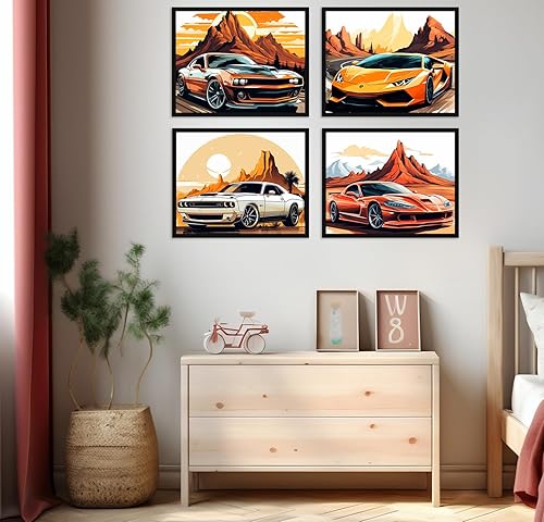 Miniatura 5 de CNTG Design Pósteres retro para automóvil, juego de 4 (10 x 8 pulgadas, sin marco) impresiones artísticas clásicas de pared para habitación de