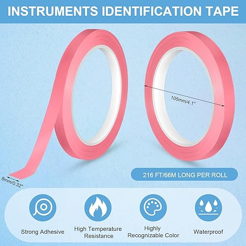 Miniatura 2 de Kosiz Cinta autoclave de 216 pies de largo x 0.3 pulgadas de ancho, cinta de identificación de instrumentos, autoclavable a 270 Fahrenheit (rosa)
