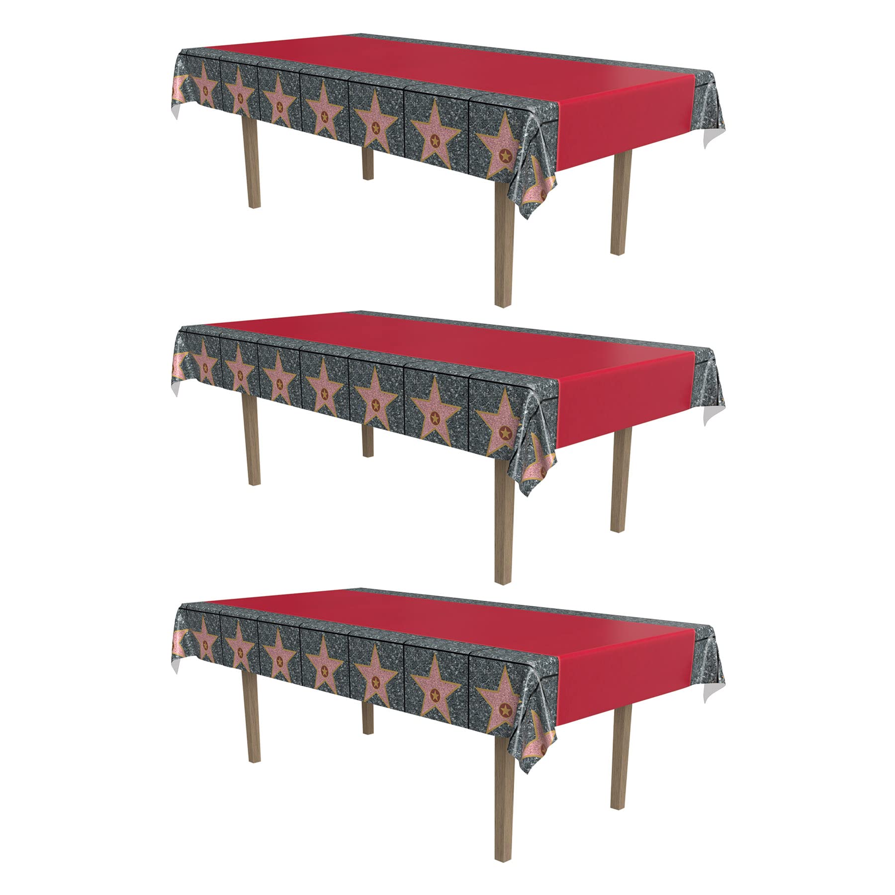 VIP Red Carpet Party Tablecloth - 3 Pack Disposable Movie Star Theme Table Covers, 54x108 Inches