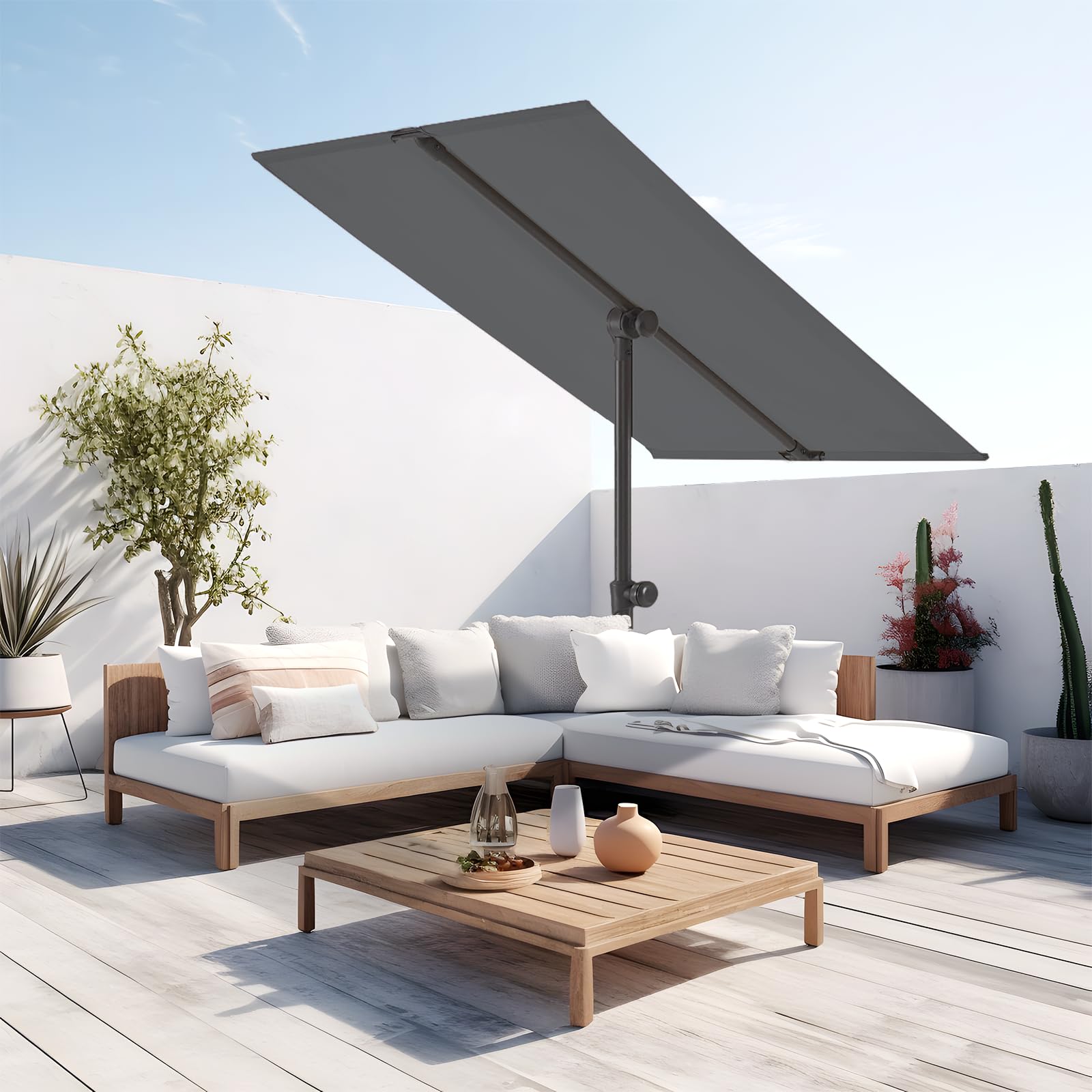 BLUU 6x4FT Patio Umbrella Rectangular Outdoor Table Umbrella with 360
