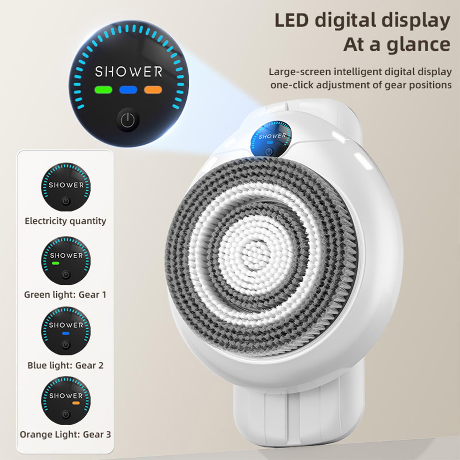 Cepillo eléctrico de Ducha para la Espalda, con 3 velocidades de Ajuste, Cepillo Exfoliante Inteligente, Ideal para Hombres y Mujeres, fácil de Instalar.