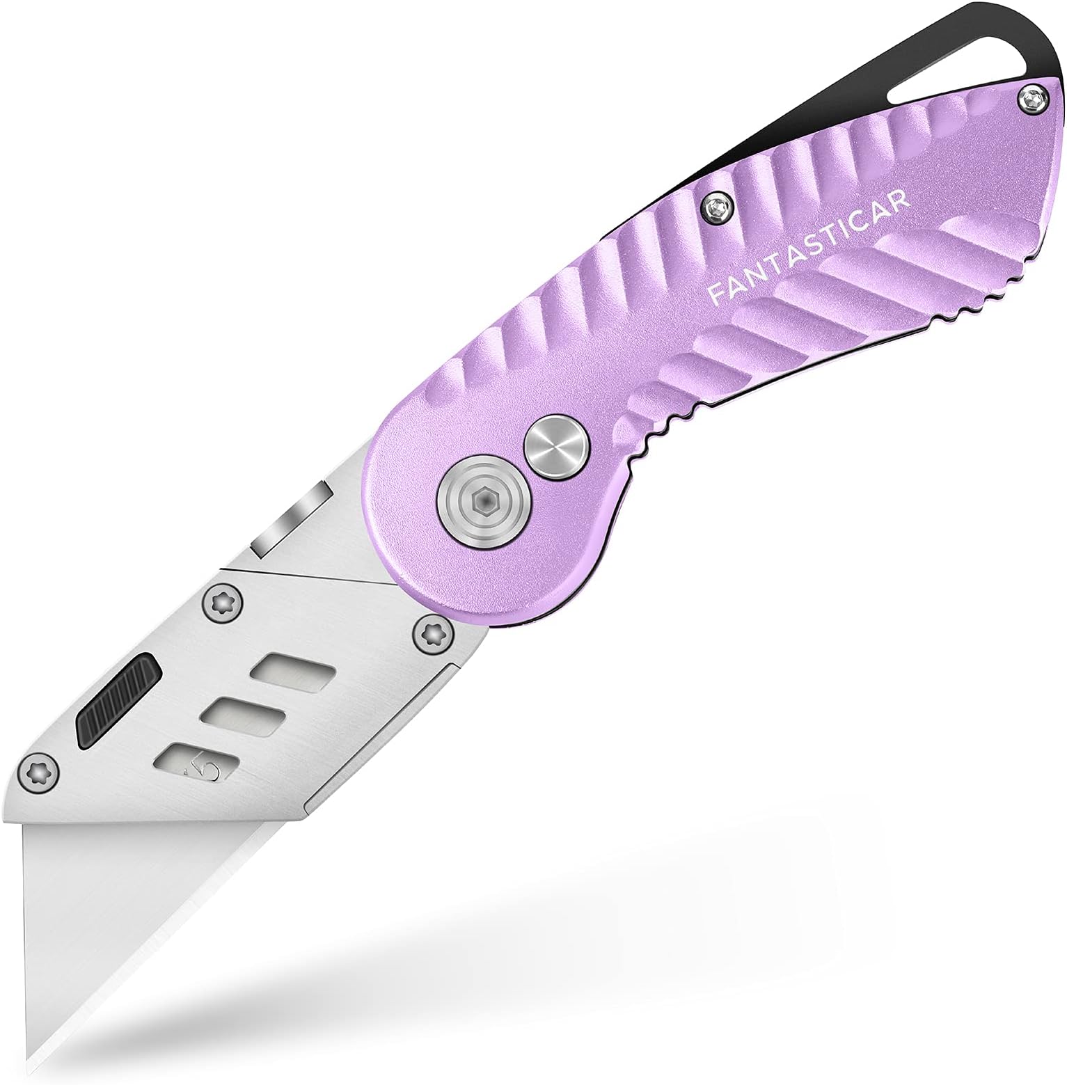 FantastiCAR Folding Utility Knife, Sturdy Metal Box Cutter with Extra 5 Blades, Quick Blade Change, and Preminium Gift Packaging, for Cardboard Opener, Paper Cutter (Purple)