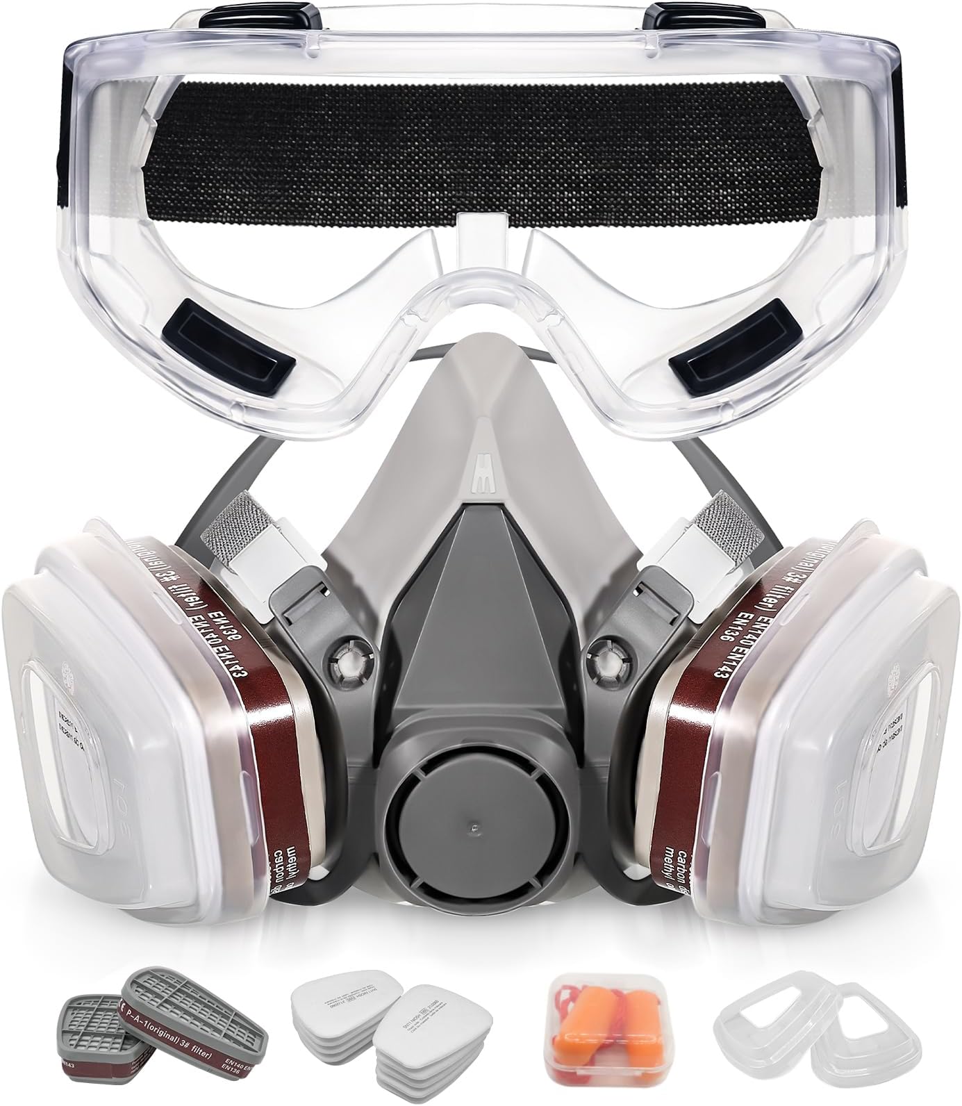 Respirator Mask with 6001CN Activated Carbon Filter&Goggles Set - Reusable Half Face Cover Dust mask, for Painting, Organic Vapor, Welding, Polishing, Smells, Woodworking and Numerous Work Protection